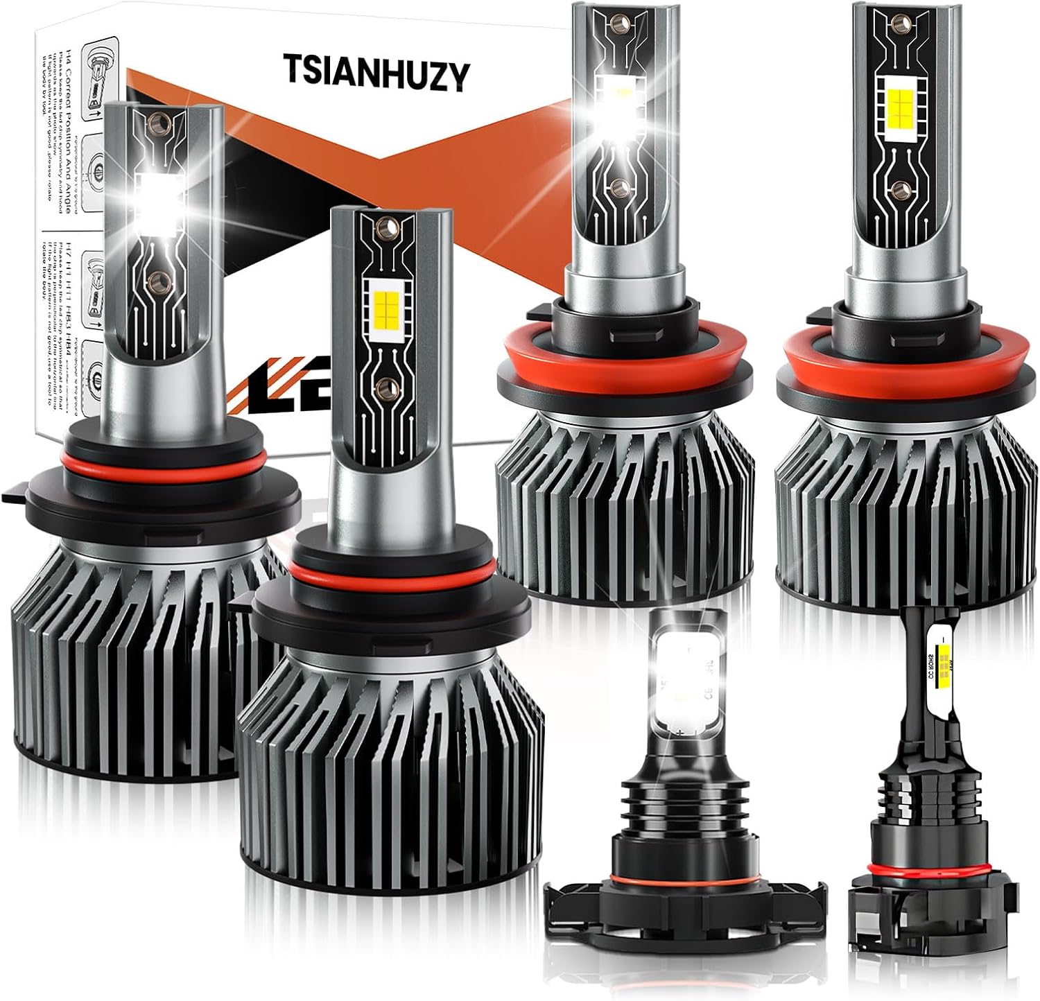 Fit for 2006-2018 Ford Fusion Driving light bulbs, 700% Hi/Lo Beam Fog Lights Bulbs Combo，6500K White, 44000LM Powersports Bulbs with Fan,Plug and play，6PCS