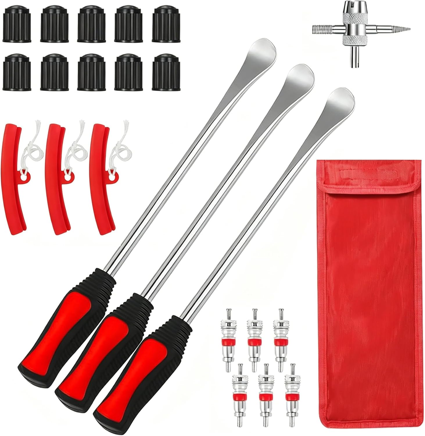 12" Tire Spoons Kit, Tire Changing Tool for Motorcycles, Dirt Bikes, Lawn Mowers and More, 24PCS Tire Removal Tool Set, with Tire Spoon, Rim Protector, Valve Tool, Valve Cover and Valve Core