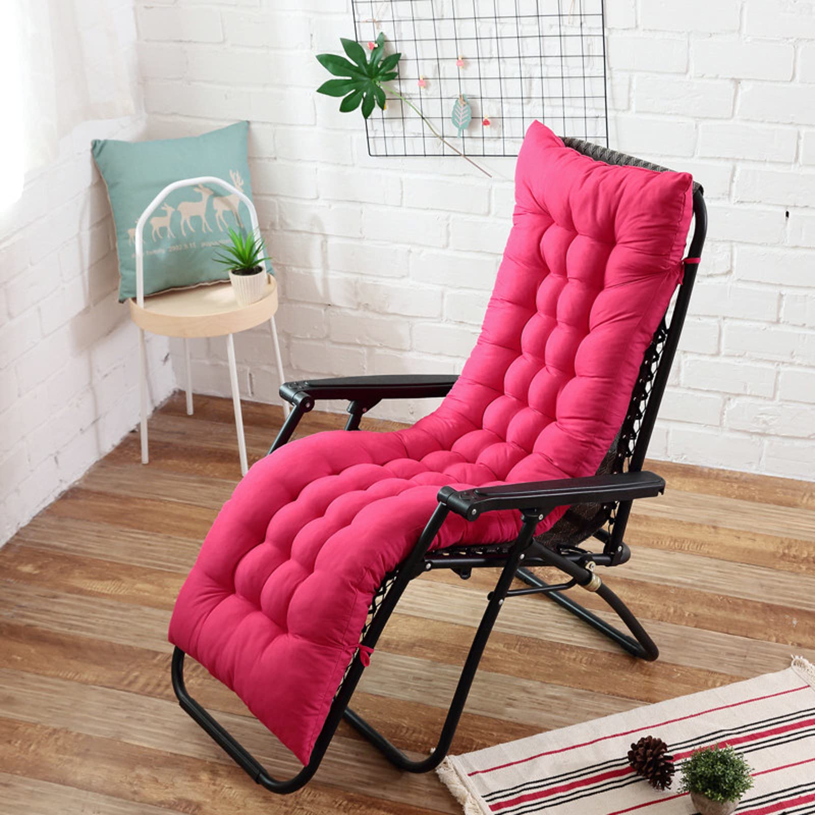 ADSEA Indoor Bench Cushion,Solid Color Lounger Patio Cushion,Soft High Back Reclining Chair Cushion,With Ties For Patio Chairs-Rose red 170x48x8cm(67x19x3inch)