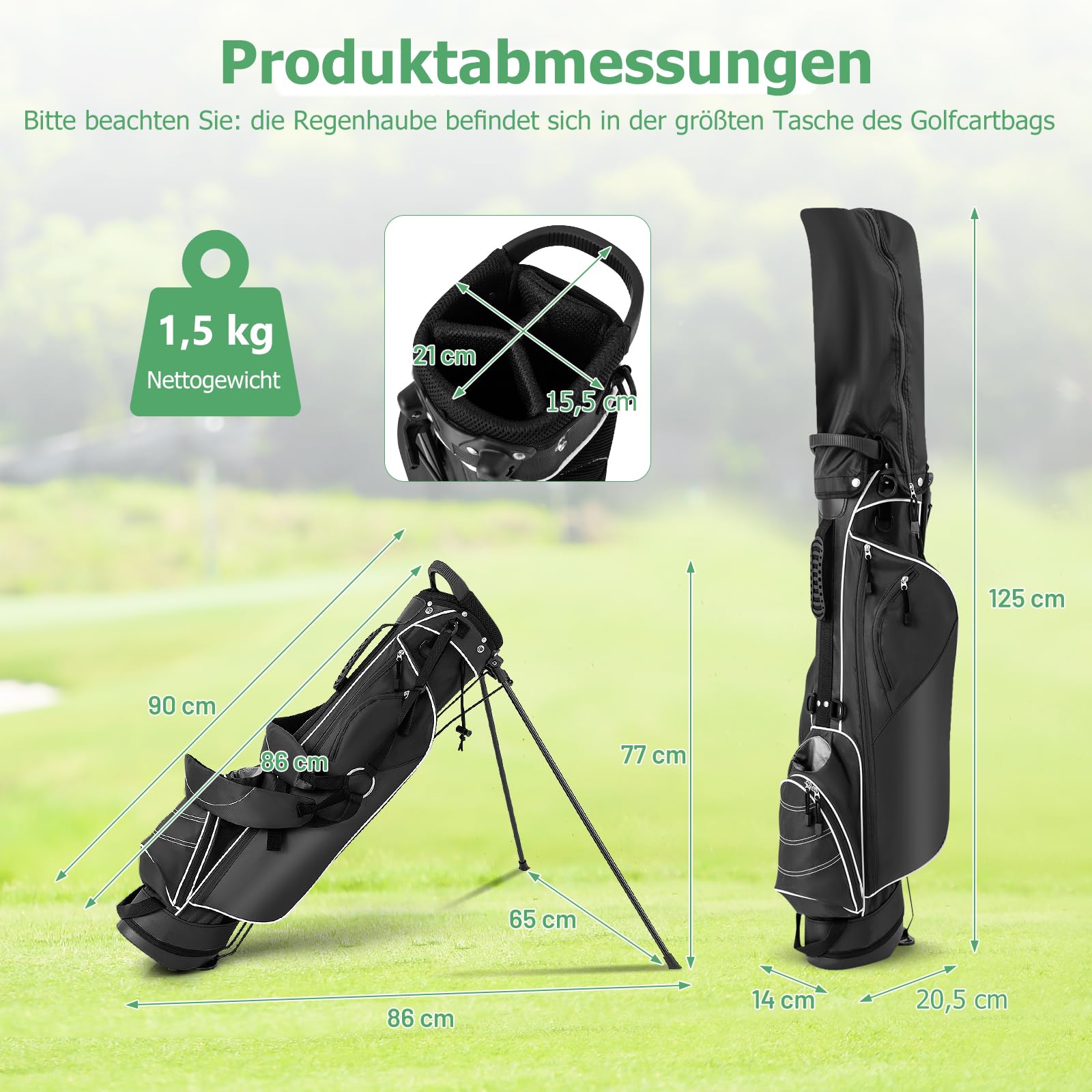 GYMAX Golf Bag, tragbare Golftasche mit 4-fachen Trennwänden, Griffen & Ständer, leichte Golf Standbag für Herren & Frauen