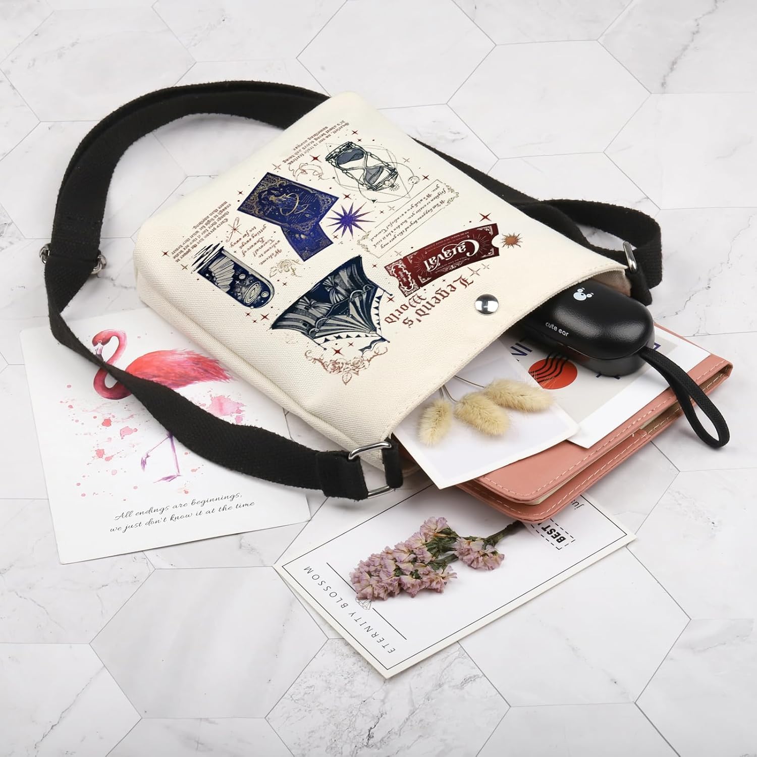 POFULL Romantasy Fantasy Magic Book Lover Gift SG Fans Gift Bookish Gift Remember It's Only Game Crossbody Bag - Image 3