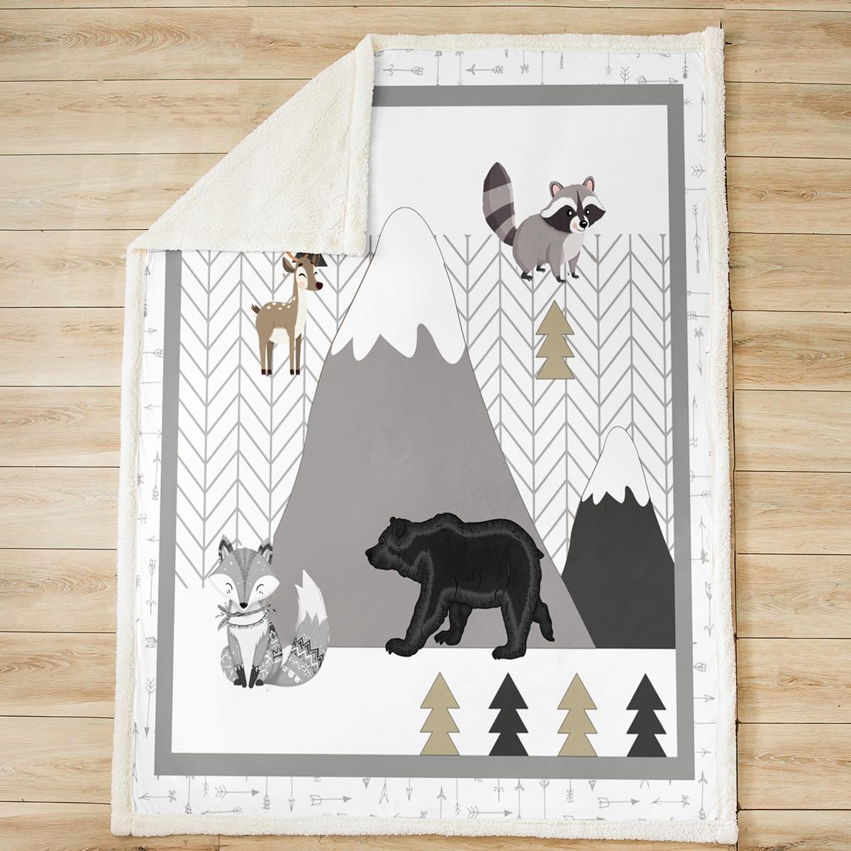 Cute Animals Throw Blanket Cartoon Fox Bear Fleece Blankets Mountains and Trees Bed Blanket for Couch or Bed Kids Cartoon Blanket Soft Warm Lightweight for Kids Adults Women Gift(40x50 Inches)