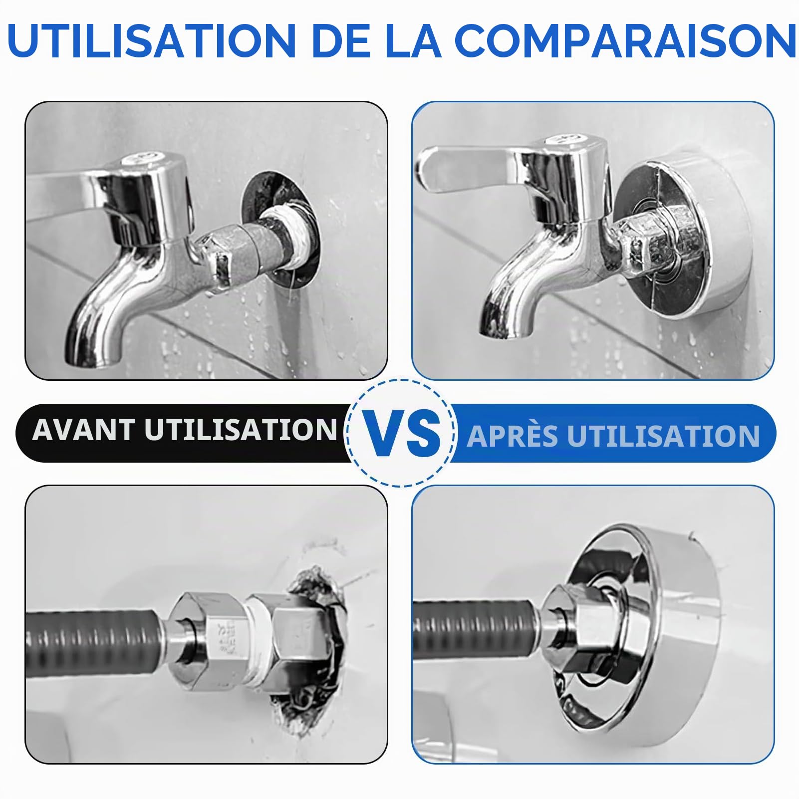 Lot de 4 Rosace Mitigeur Douche 3 Tailles en 1, Cache Tuyau Ø20/Ø25/Ø33 mm, Rosace Robinet Divisée pour Raccords de Plomberie, Accessoire Pratique pour Salle de Bain et Cuisine