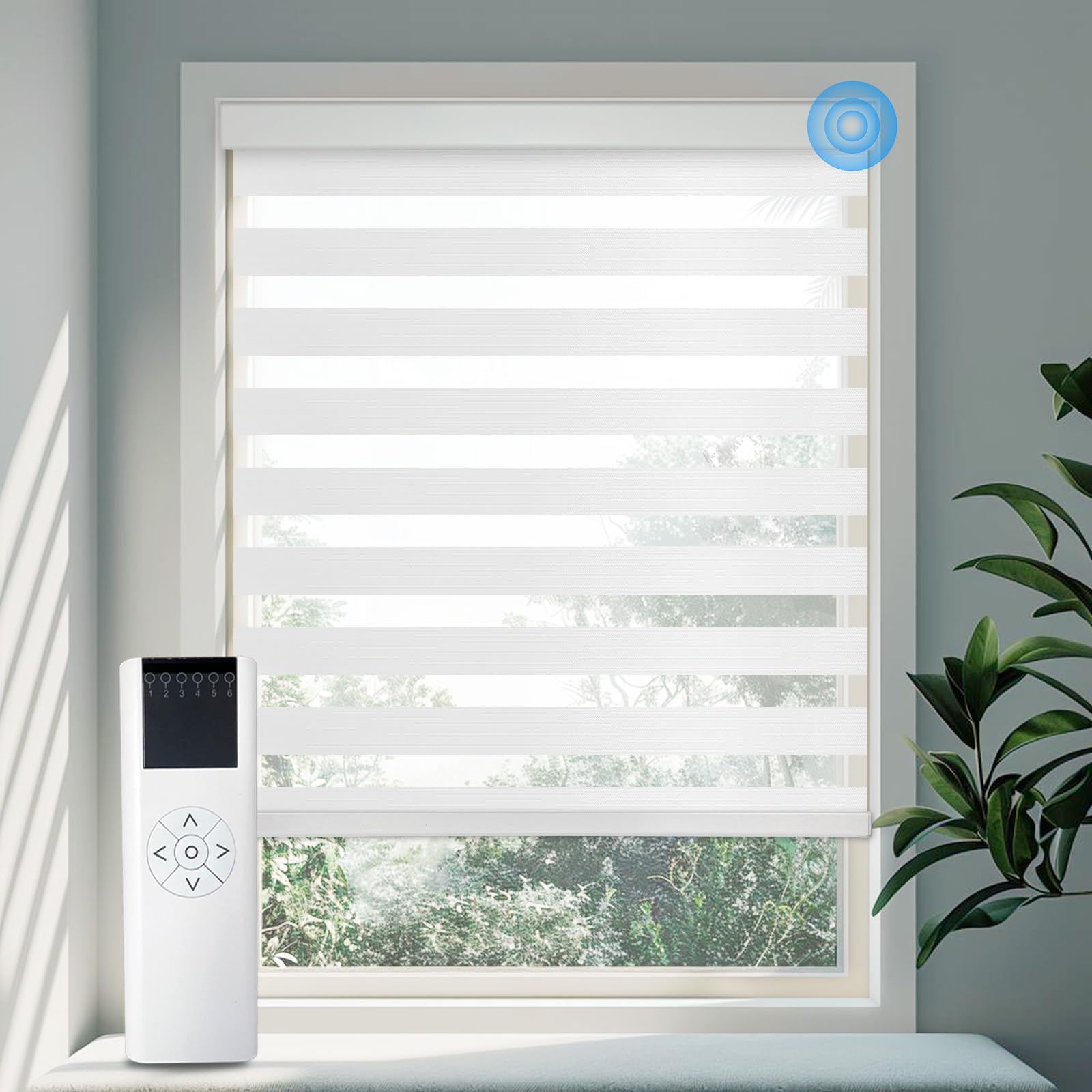 Motorized Zebra Blinds Custom Size Smart Dual Layer Shades for Windows with Remote | Assembled in USA | Electric Day and Night Privacy Light Filtering Rechargeable Quiet Motor Window Shades