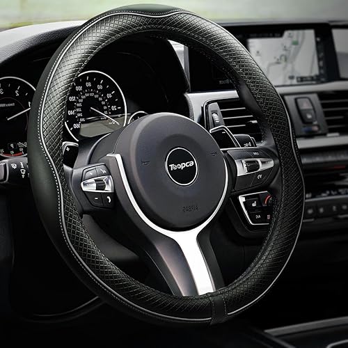 Toopca Funda de cuero para volante, fundas antideslizantes para volante de automóvil de 14 12 a 15 pulgadas de diámetro, cubierta universal de