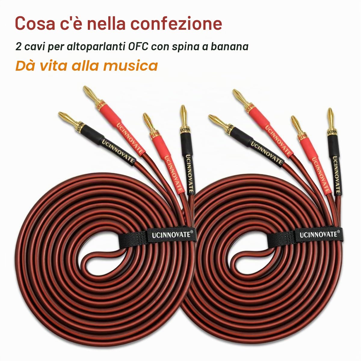 Confezione da 2 cavi di alta qualità in puro rame HIFI OFC con spina a banana, connettori placcati oro, maschio a maschio, 600 fili, 15 AWG, per altoparlanti audio, sistema HIFI Home Theater (3 m)
