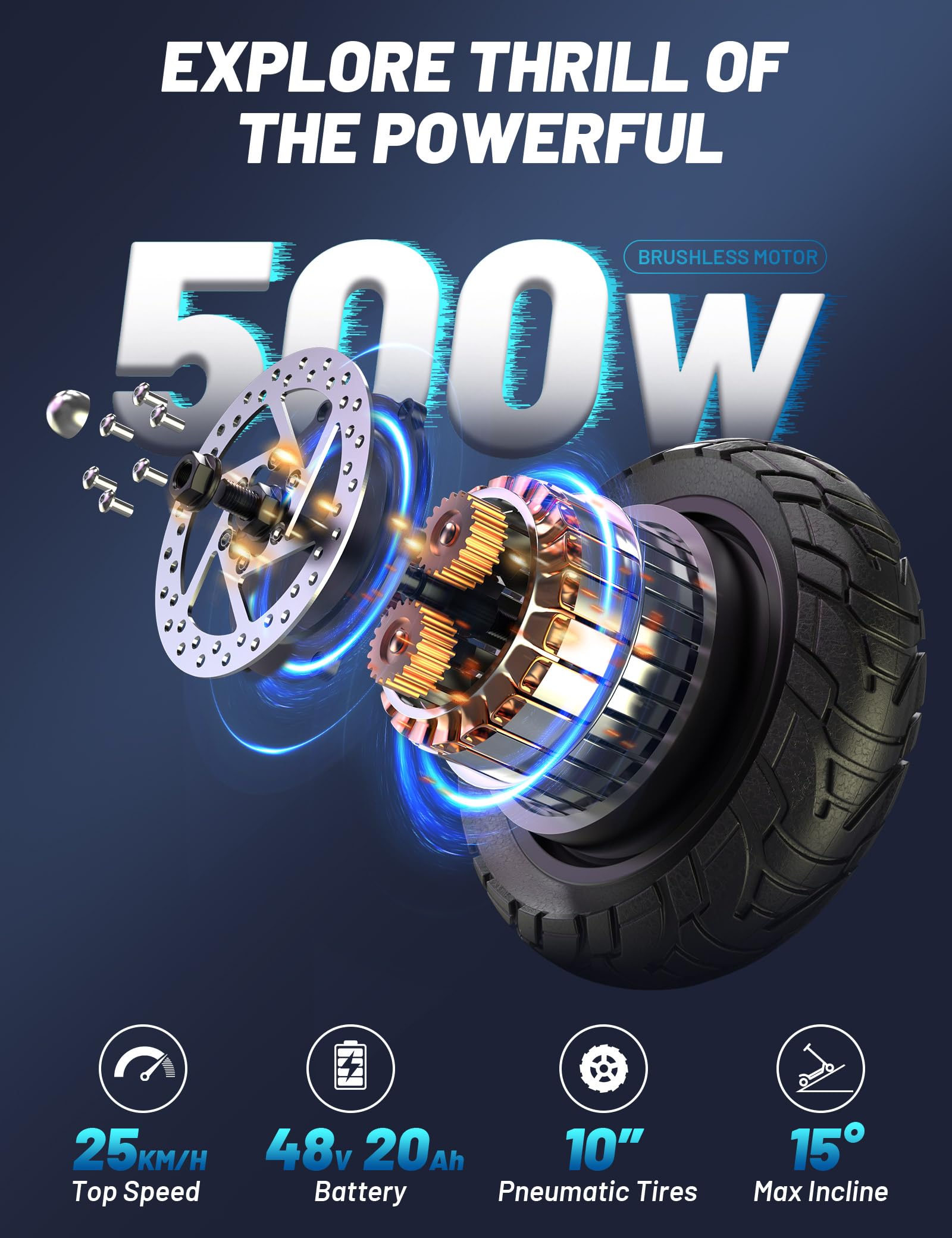 OOTD S10 Patinete Eléctrico Adultos, 10 Pulgadas E Scooter con Batería 48V 20AH 1400W Pot. Máxima Autonomía 35-80 KM, Suspensión Delantera y Trasero de Resorte & Conectividad App, hasta 120 kg
