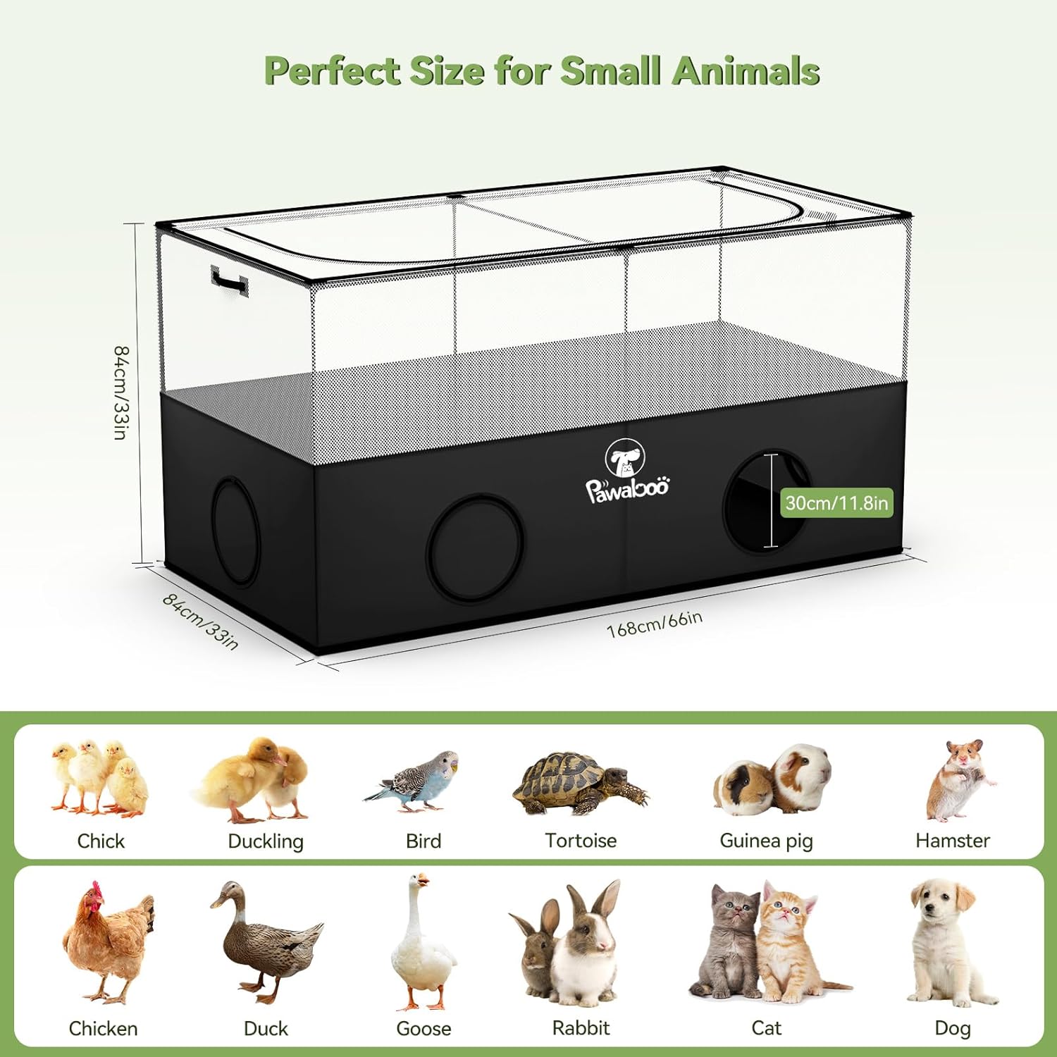 Pawaboo Small Animal Playpen, Foldable Pet Playpen Cage Tent for Puppy Kitten Guinea Pig Rabbit Chicken Hamster Indoor Outdoor Use, Pet Fence with Breathable Mesh Wall and Bottom, Black