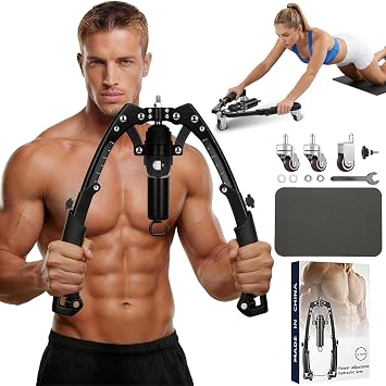 Twister Arm Trainer, 3-in-1 Adjustable Hydraulic Power Chest Workout Equipment 22-440 lbs with Ab Roller and Resistance Band Hooks, Men and Women Home Gym Equipment for Full-Body Strength Training