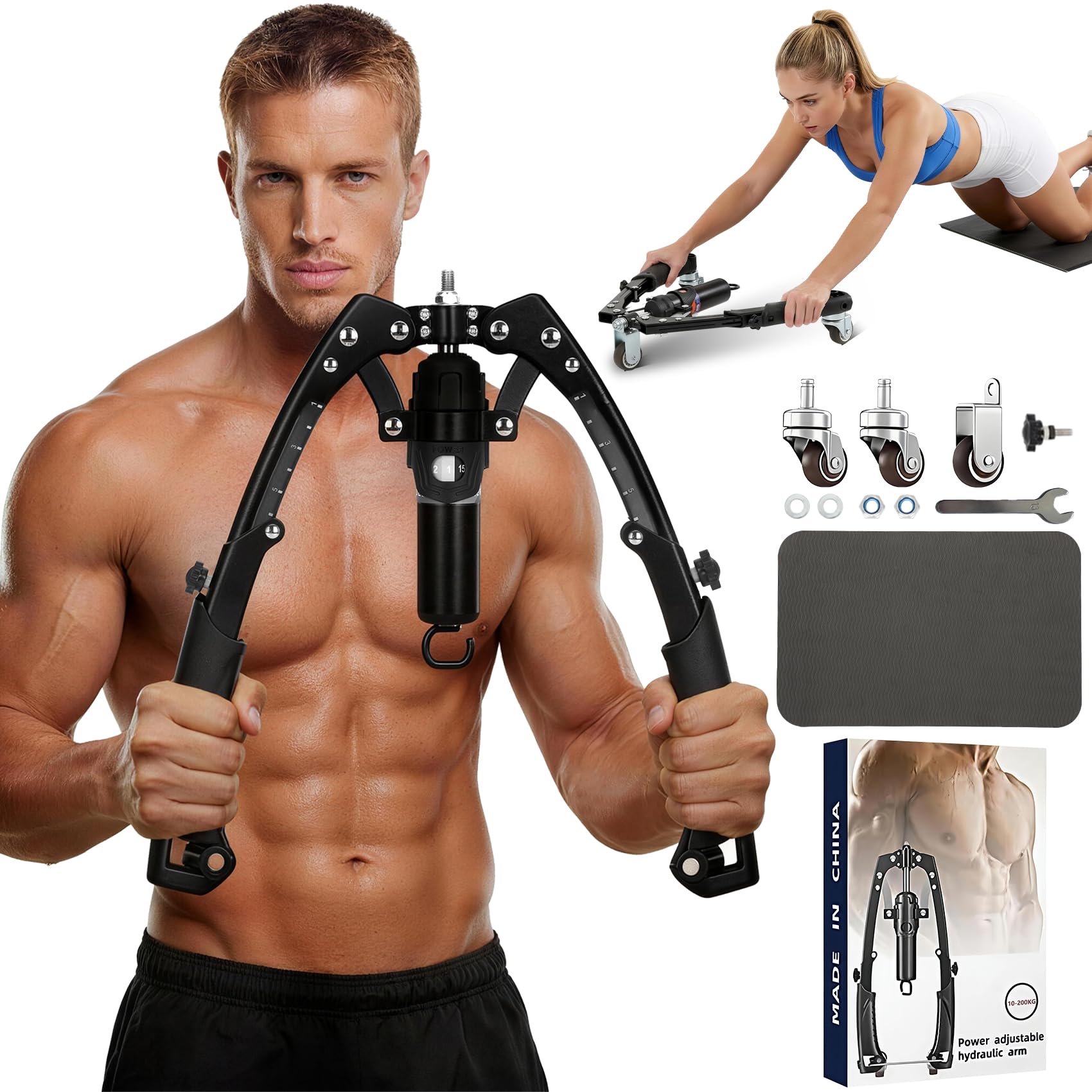 Twister Arm Trainer, Adjustable Hydraulic Power 22-440lbs with Ab Roller