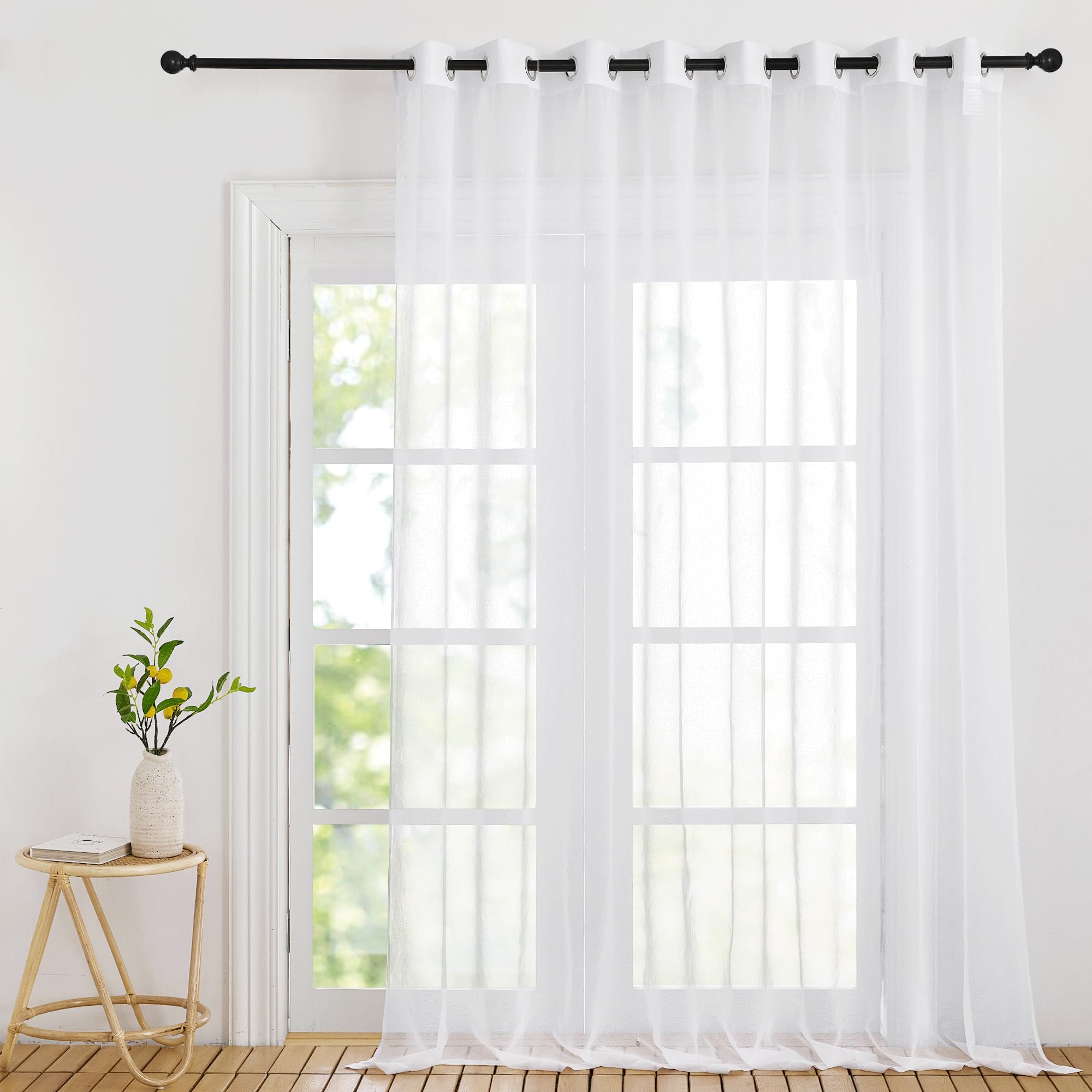 PONY DANCE Cortinas Salon Modernas 1 Pieza, Cortina Blanca Translucida con Ojales, Efecto Lino Visillos Dormitorio Juvenil Grandes Separador para Ventanas, 300x260cm