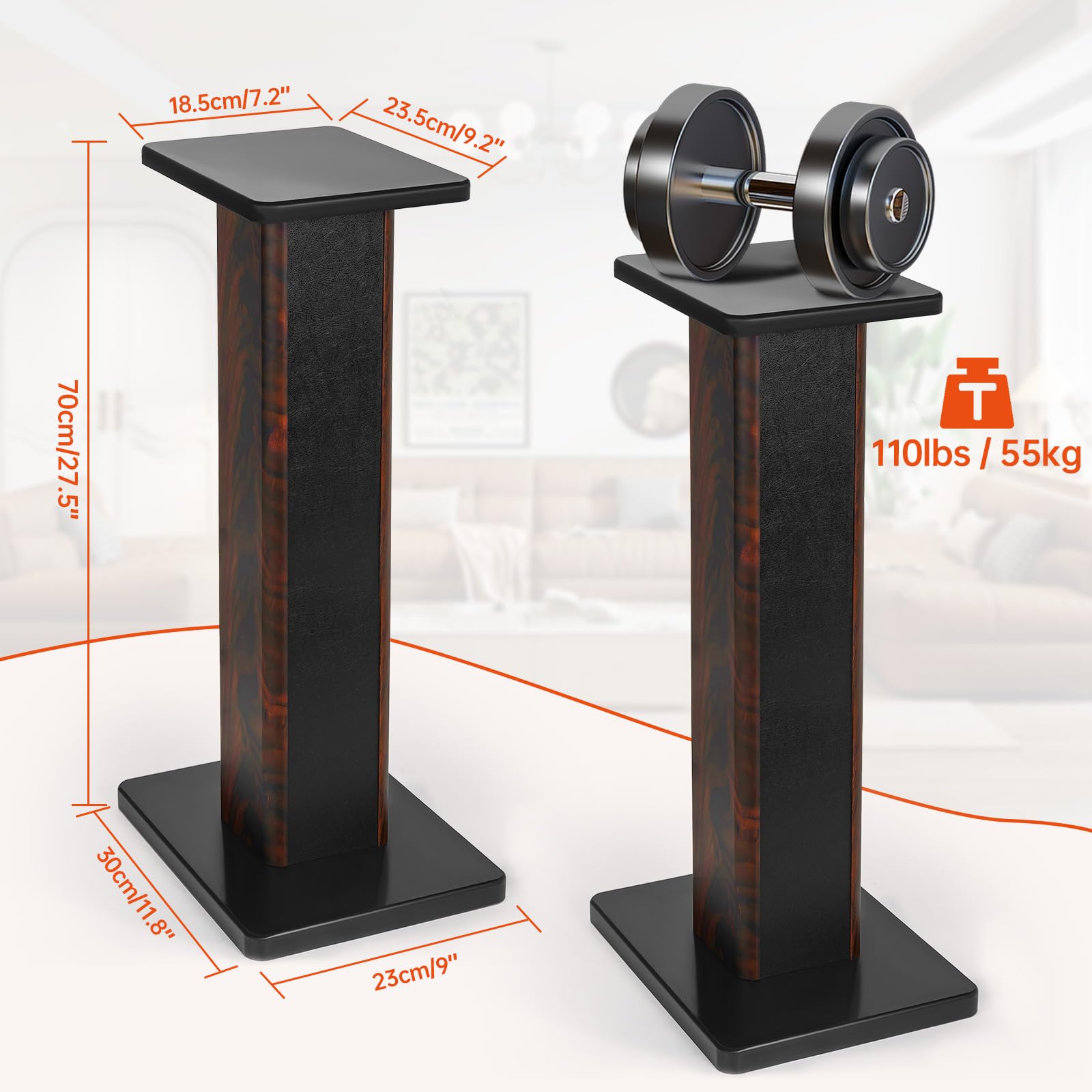 Coppia di supporti per altoparlanti in legno da 70 cm, per home cinema, HiFi, altoparlanti da tavolo e satellitari, esperienza di ascolto audio migliorata per home theater