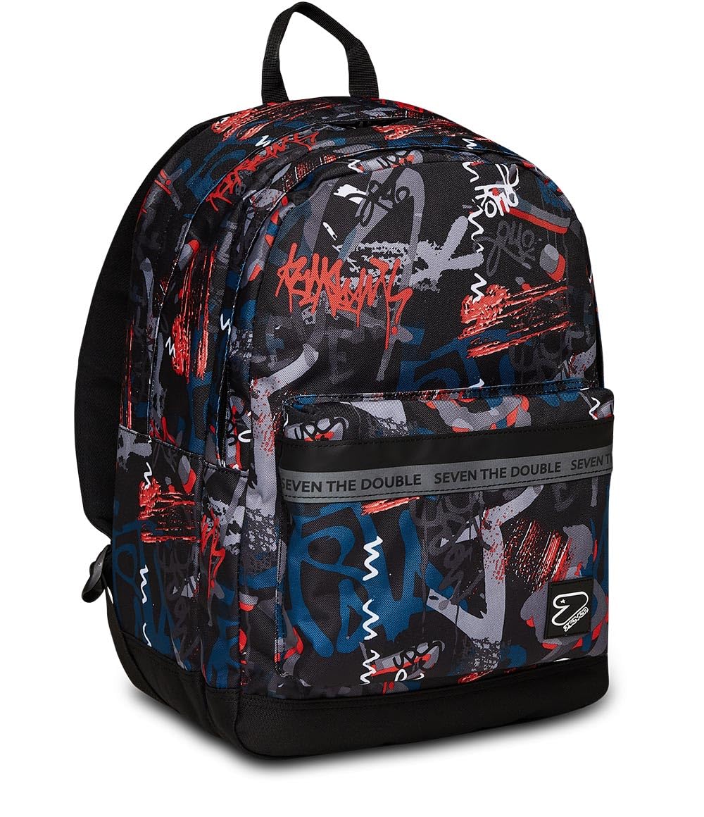 Seven Rucksack, Schulranzen für Mädchen und Jungen, Tornister Schule Gymnasium Sport Freizeit, mit Flaschenfach, Laptopfach, mit Kopfhörern, gepolstert, mehfarbig