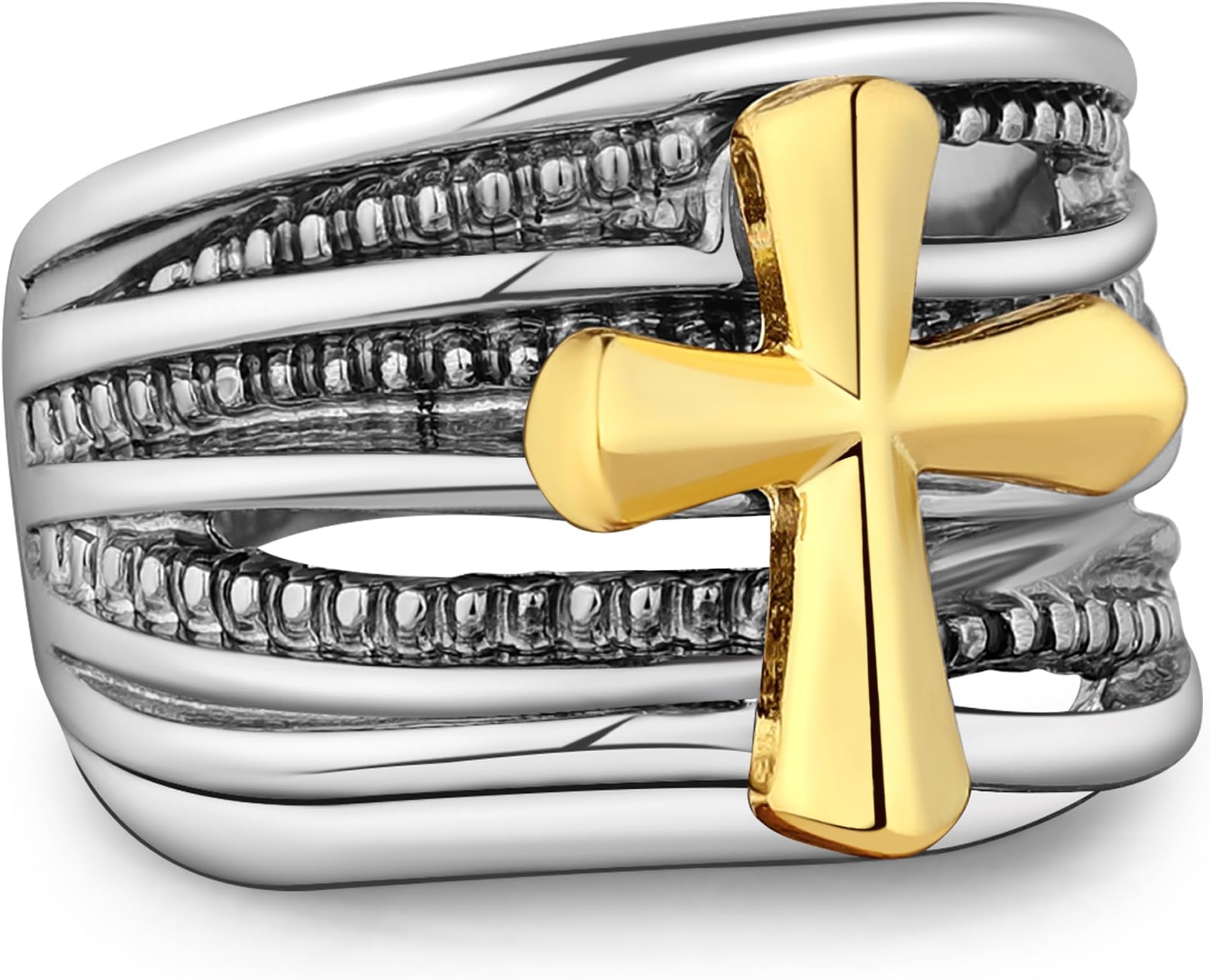 Gold and Silver Statement Rings for Women - Two Tone Rings Vintage Openwork Silver Band Rings Cocktail Jewelry