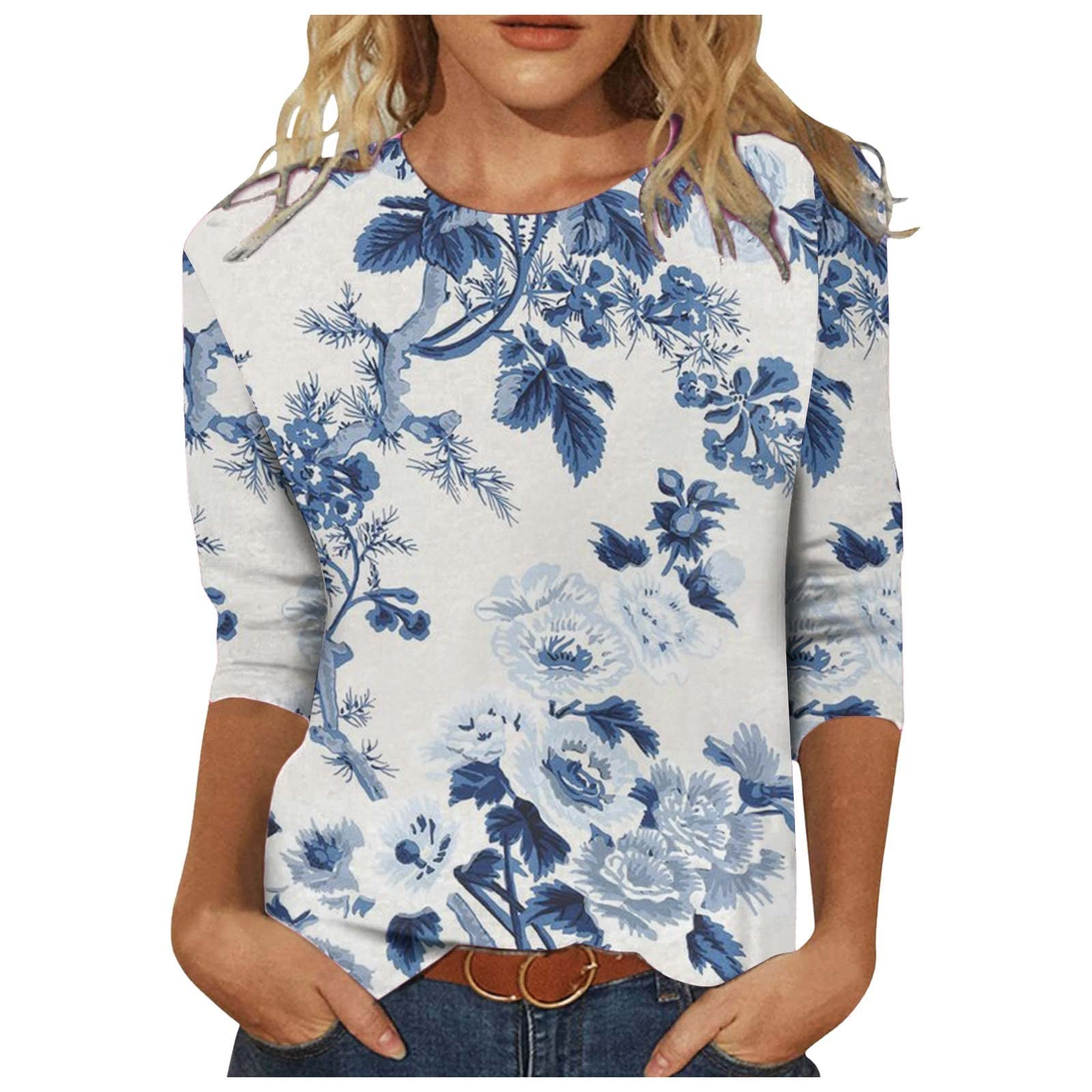 Womens 2023 Fashion Top,Graphic Print O-Neck Sweatshirt Long-Sleeve Blouse Tops Comfortable Business Sweatshirts