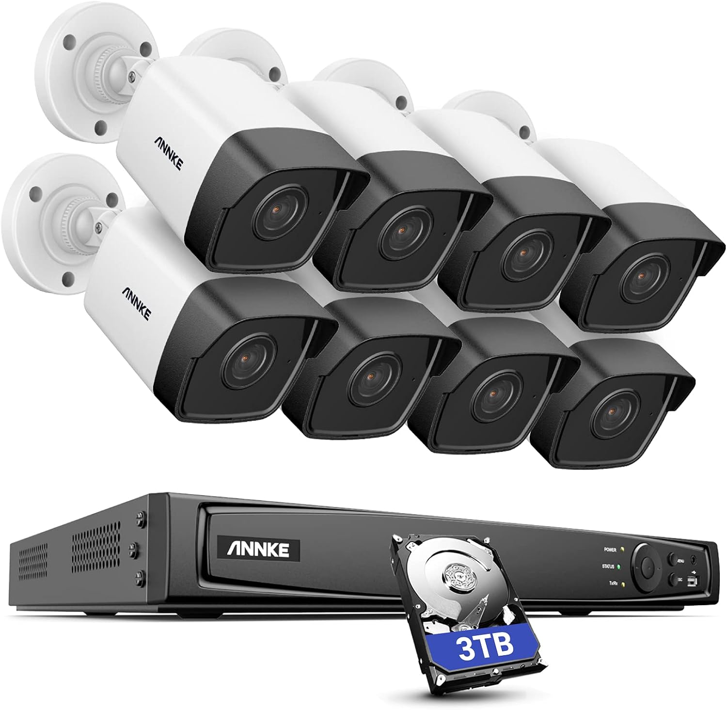 Best Quality 🔥 ANNKE H500 16CH Bullet PoE Security Camera System w/ 4K H.265+ NVR, 8X 5MP Outdoor IP Camera, 3TB HDD, Audio Recording, 100ft EXIR 2.0 Color Night Vision, IP67 Weatherproof, Remote Access