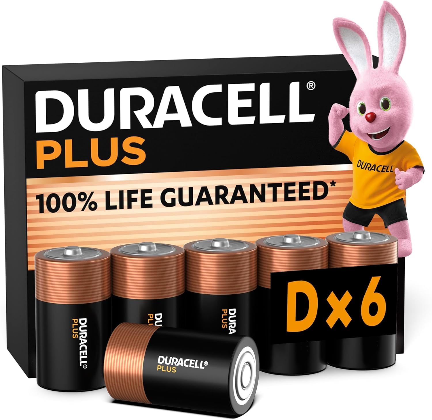 Duracell Plus D Batteries (6 Pack) - Alkaline 1.5V - 100% Life Guaranteed - Reliability For Everyday Devices - 0% Plastic Packaging - 10 Year Storage - LR20 MN1300