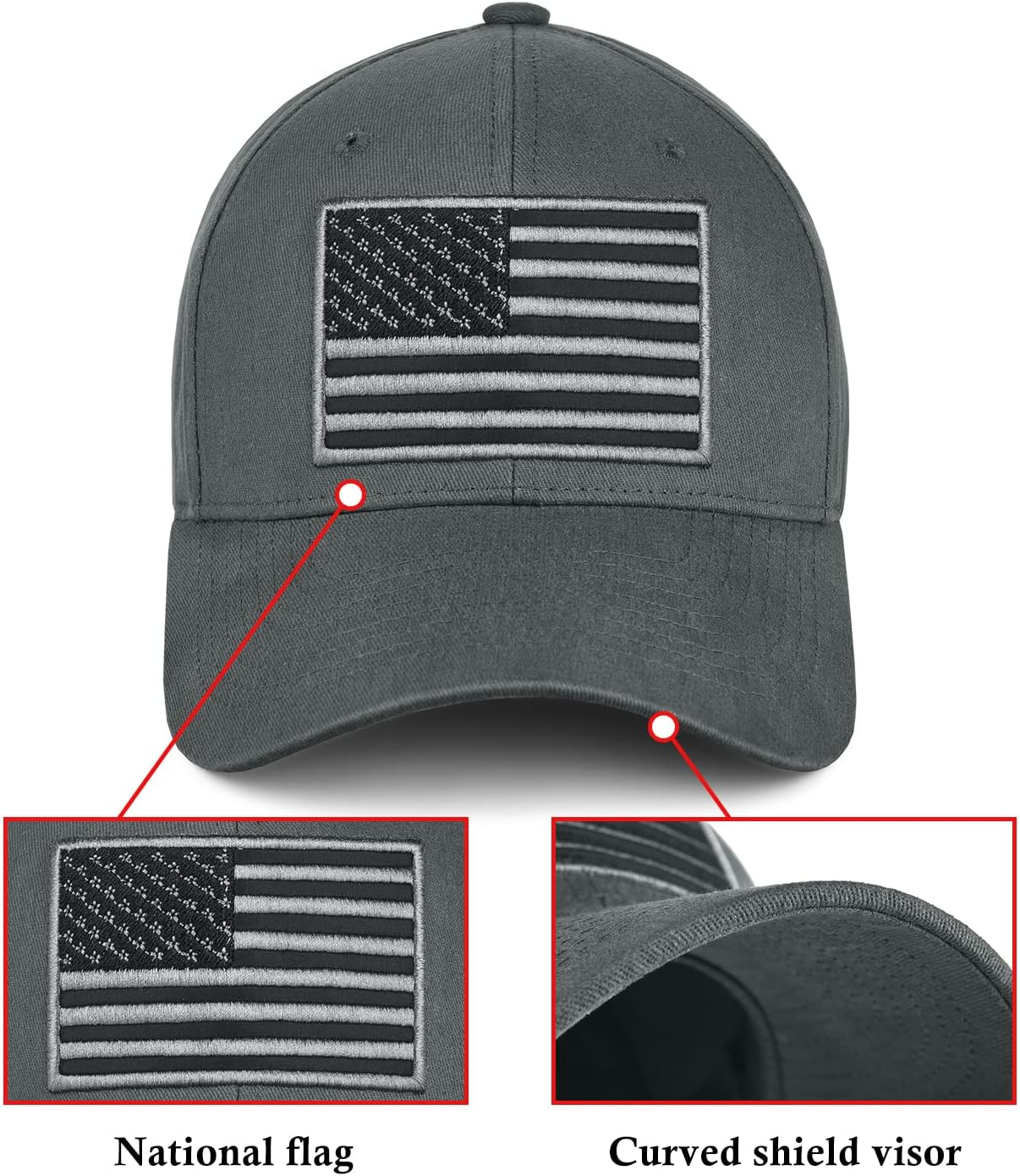 KIRAAT 3 Pack American Flag Baseball Cap Unisex,Low Profile USA Plain Dad Hat for Men＆Women