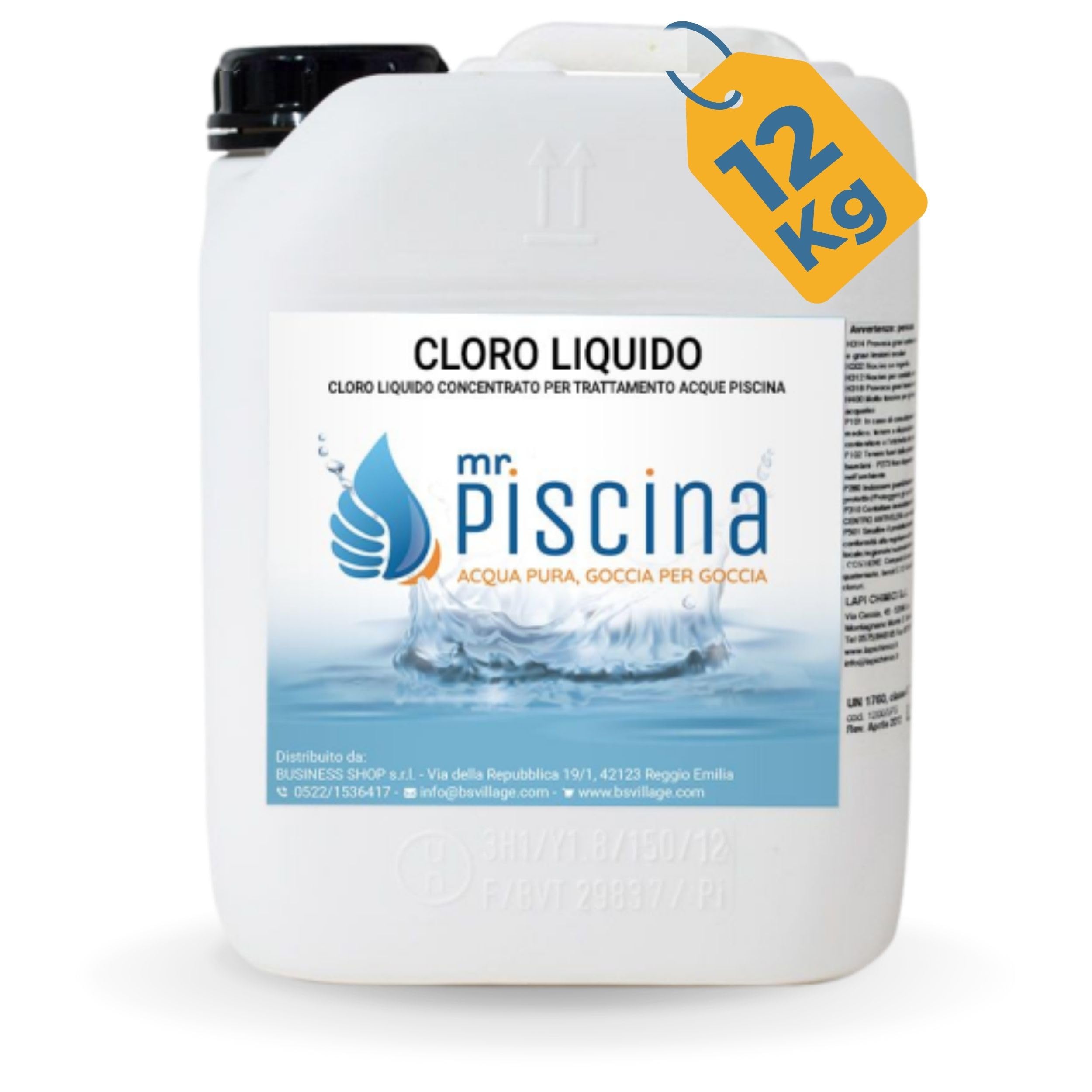Cloro per Piscina Liquido Concentrato. Disinfettante Piscina anche per Pompe Dosatrici (12 kg)
