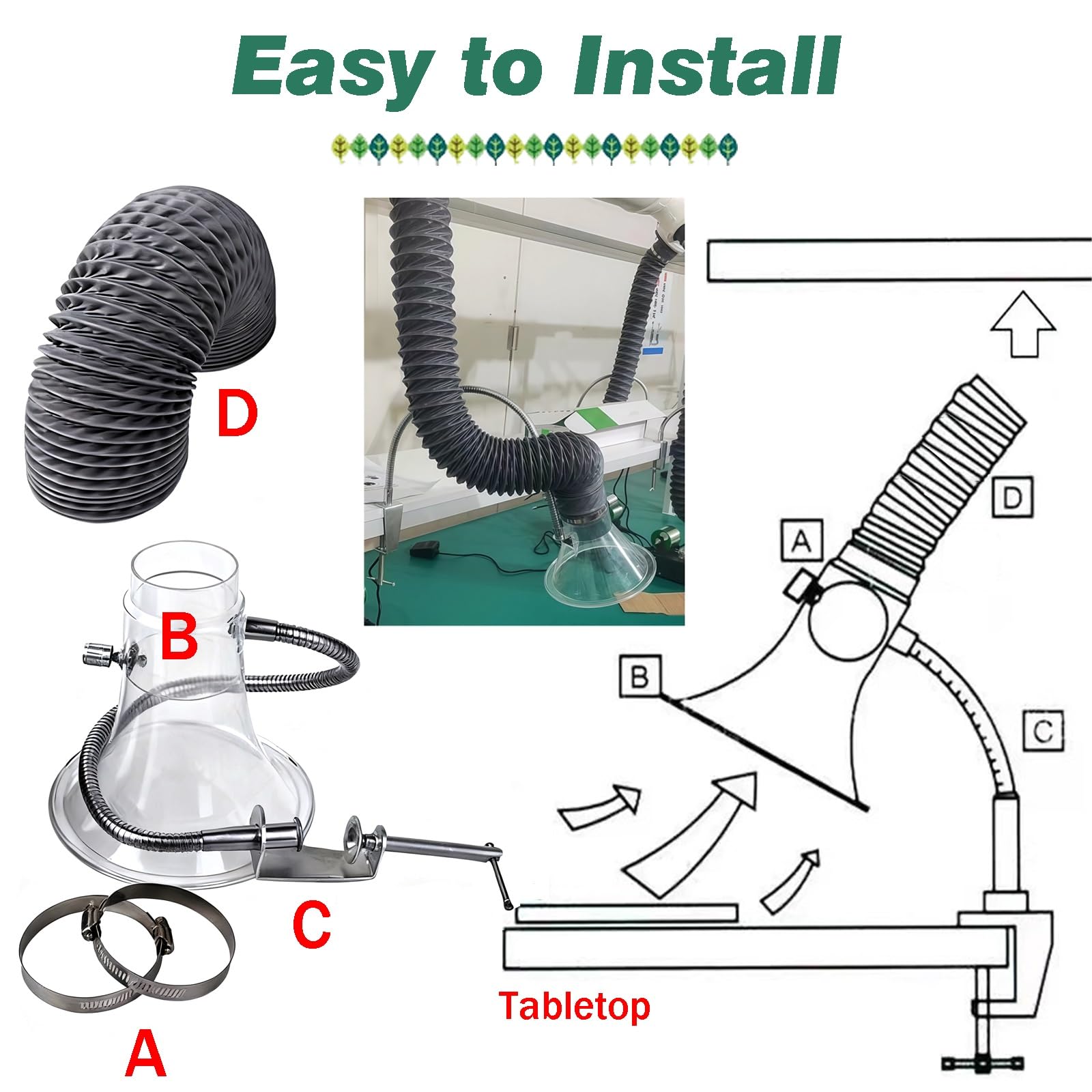 Manguera flexible para extracción de humos con soporte articulado para extracción industrial de gases de escape