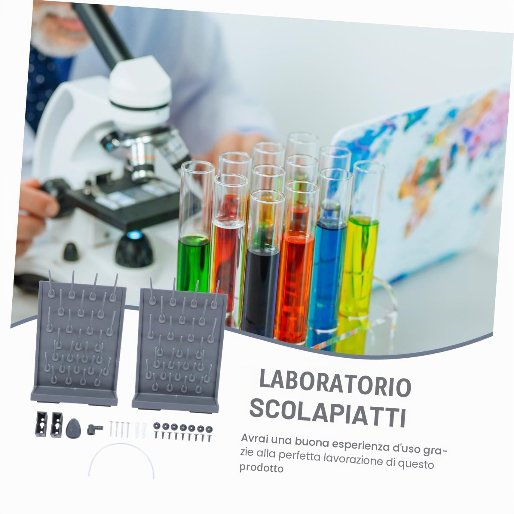 Mobestech Supporto per Provette in Pp Nero 27 Posti Leggero e Compatto per Asciugatura in Laboratorio per Lavoro su Banco
