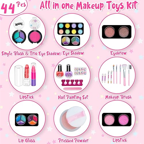 Miniatura 2 de Kit de maquillaje de 44 piezas para niñas juego de maquillaje real para niñas de 3 4 5 6 7 8 9 10 años lavable juego de belleza de simulación con