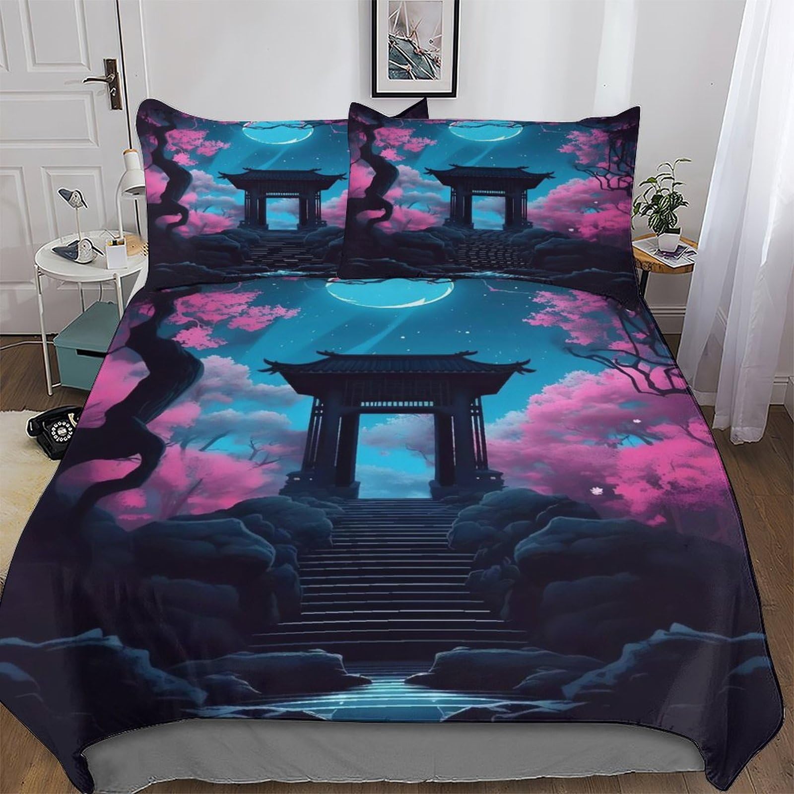 Housse de couette microfibre ultra douce motif Torii nippon 200x200