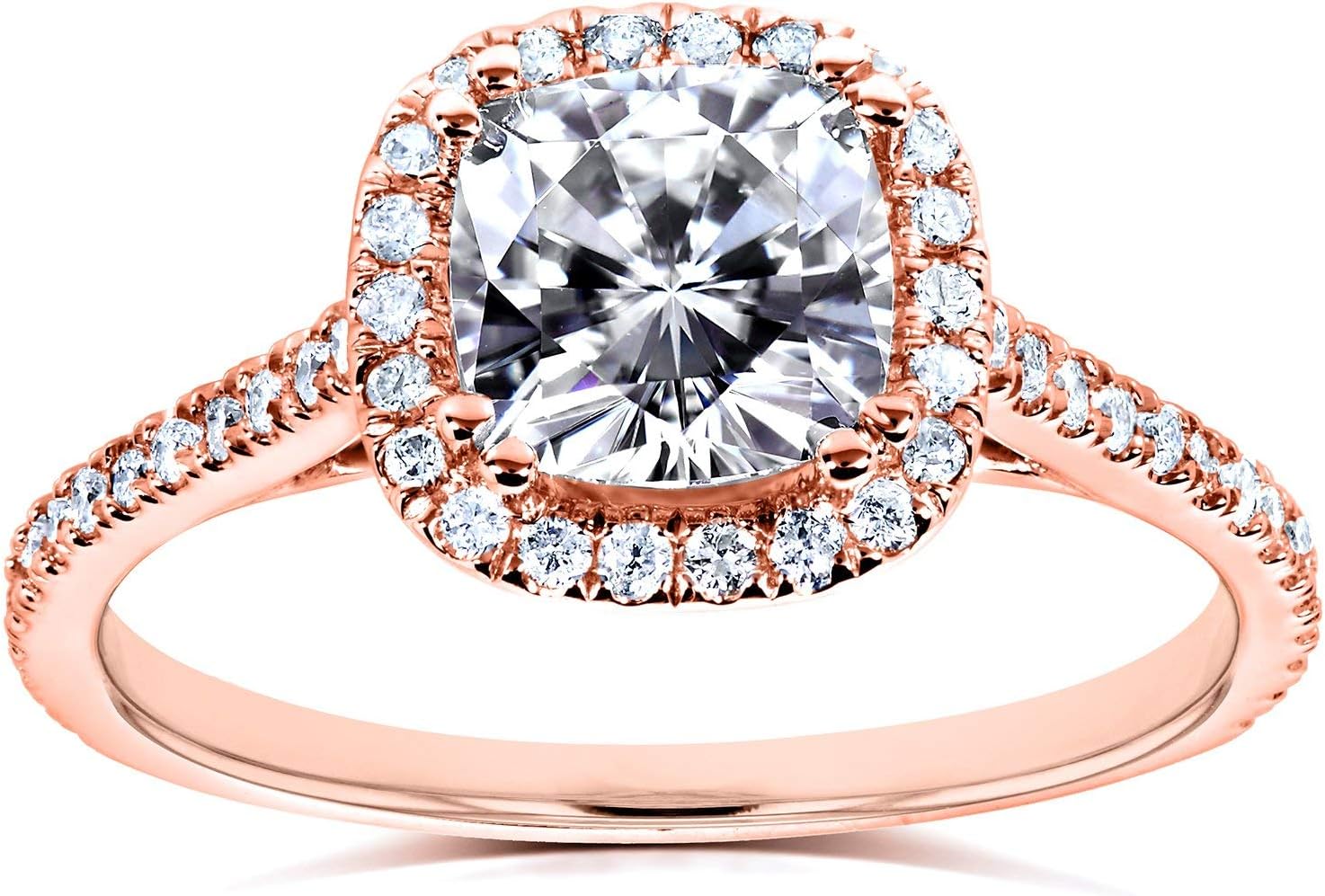 Kobelli Moissanite and Lab Grown Diamond Halo Engagement Ring 1 1/3 CTW 14k Rose Gold (GH/VS, DEF/VS)