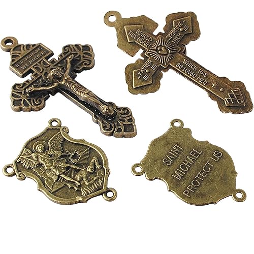 4 Sets of Saint Michael Centerpiece and Pardon Crucifix for DIY Making Rosary