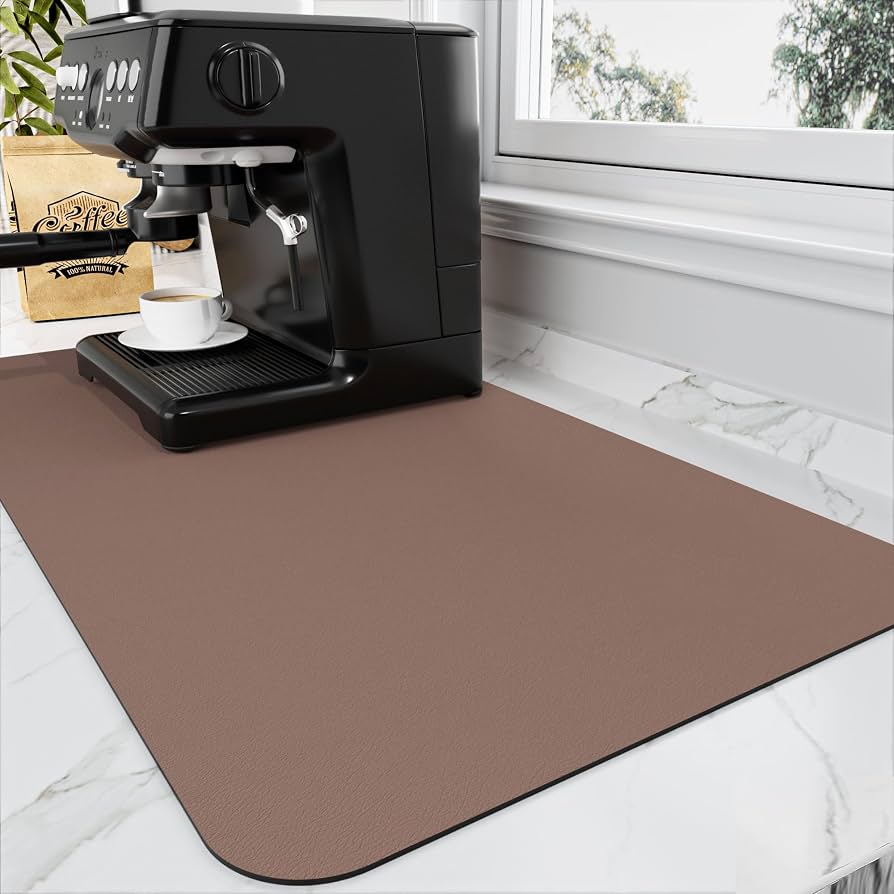 Coffee Bar Mat for Countertops - Absorbent Hide Stain Rubber Backed Dish Drying Mat for Kitchen Counter for Kitchen Counter