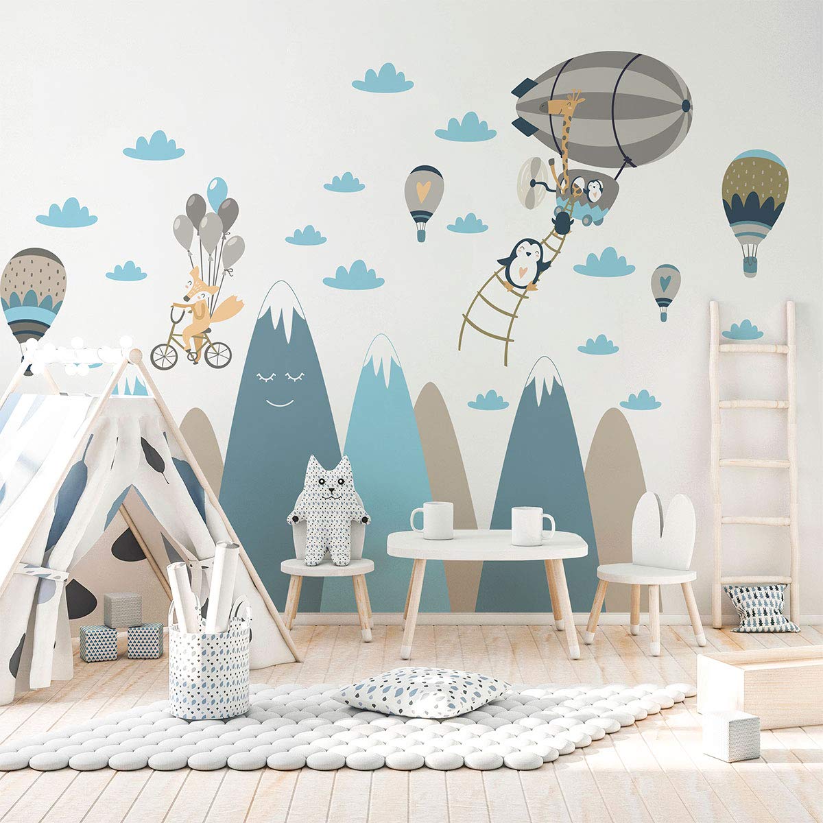 Ambiance - Adesivo da parete per bambini, motivo: Montagne, scandinavo, per camera dei bambini e animali in viaggio, 50 x 90 cm, 1 pezzo