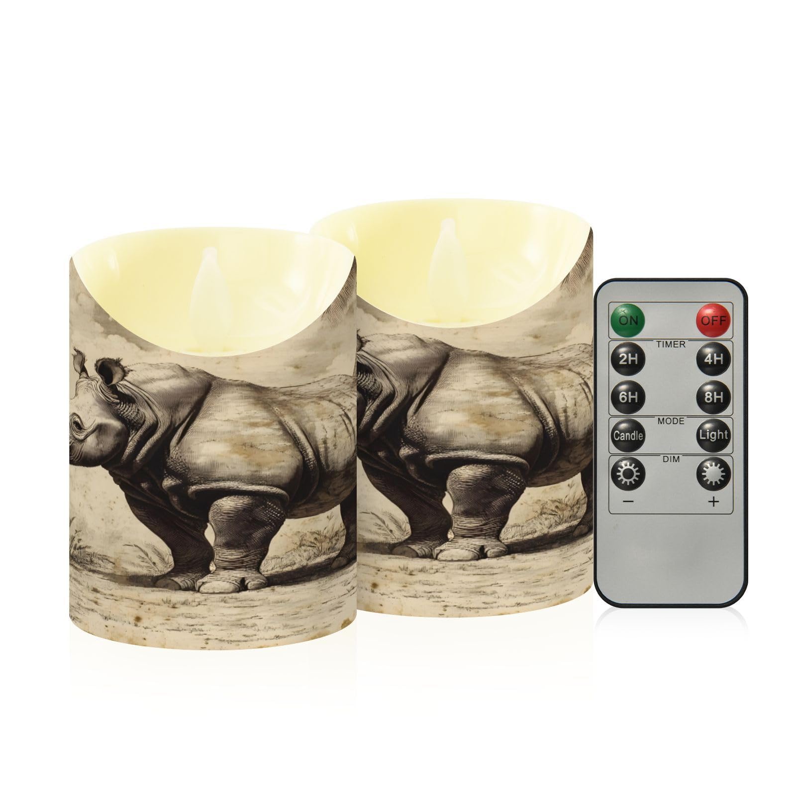 Ewusp Rhinoceros Flameless Candles Battery Operated Flickering LED Pillar Candles Set of 2 with Remote Control & Timer, for Home Decor Wedding Holiday Party Centerpieces