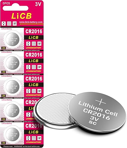 LiCB Batería CR 2016, baterías de litio CR2016, moneda de 3 voltios y celda de botón (paquete de 5)