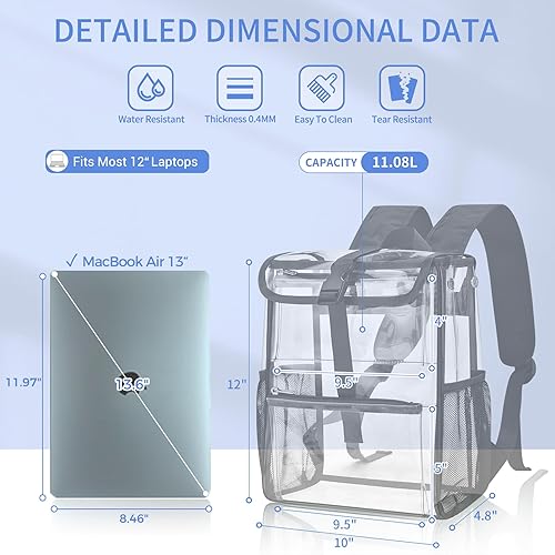 Miniatura 3 de Mildbeer Mochila transparente para estadio para eventos deportivos y conciertos, mochila compacta de PVC de 12 x 12 x 6 pulgadas con diseño de