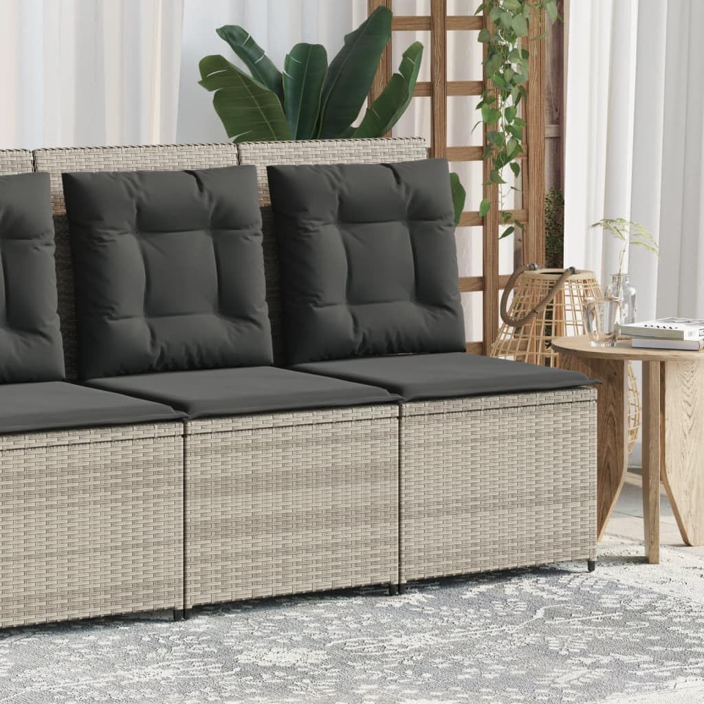 Poltrona da giardino con funzione reclinabile e cuscino, grigio chiaro, in polyrattan, divano da giardino in polyrattan, per balcone, giardino e esterni