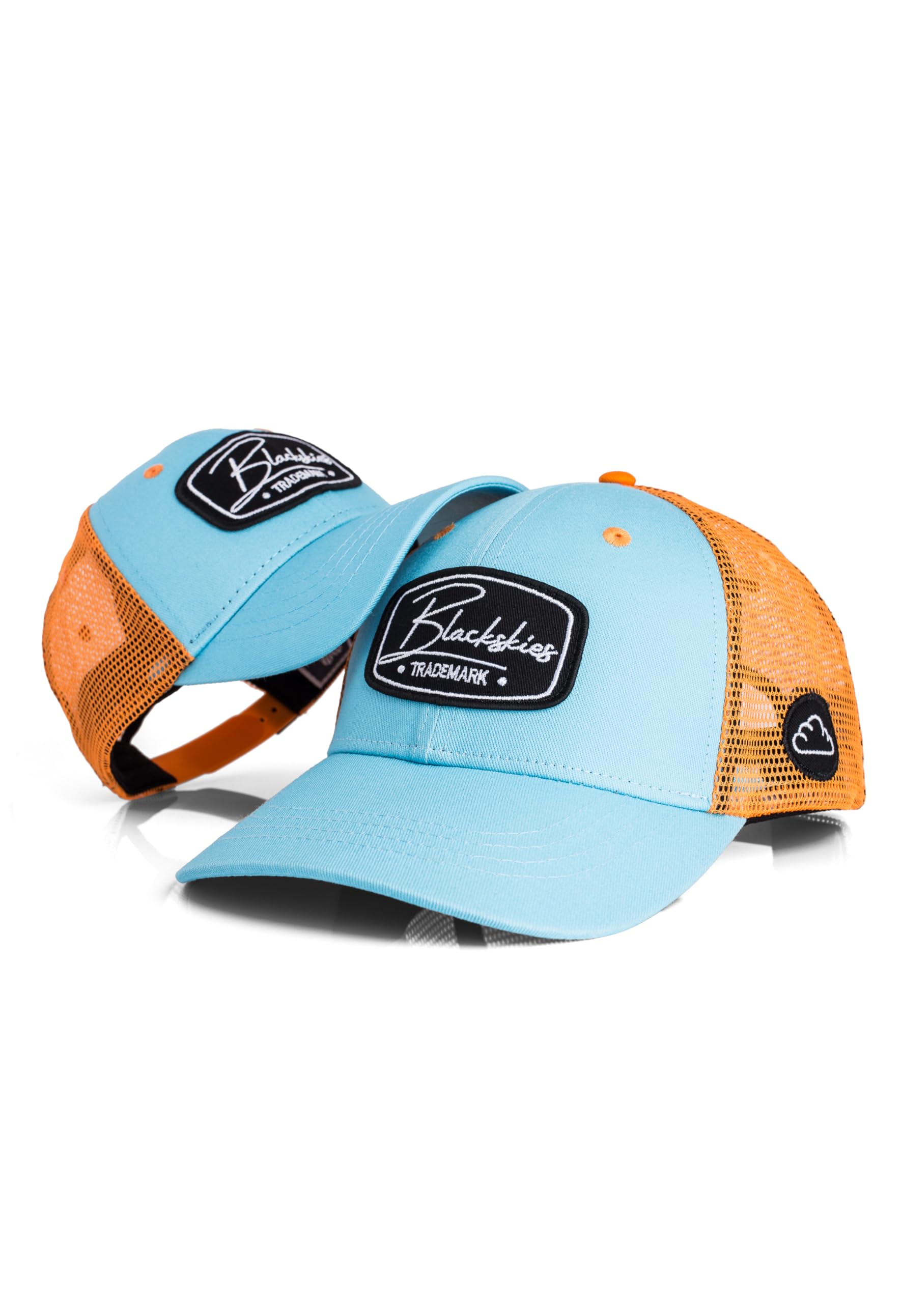 Blackskies Race Baseball Cap - 2-częściowy zestaw dla rodziców dzieci | Czapka trucker dopasowana do mamy taty dzieci prezent mini-ja Basecap dla taty, syna i córki, Niebiesko-pomarańczowy, L