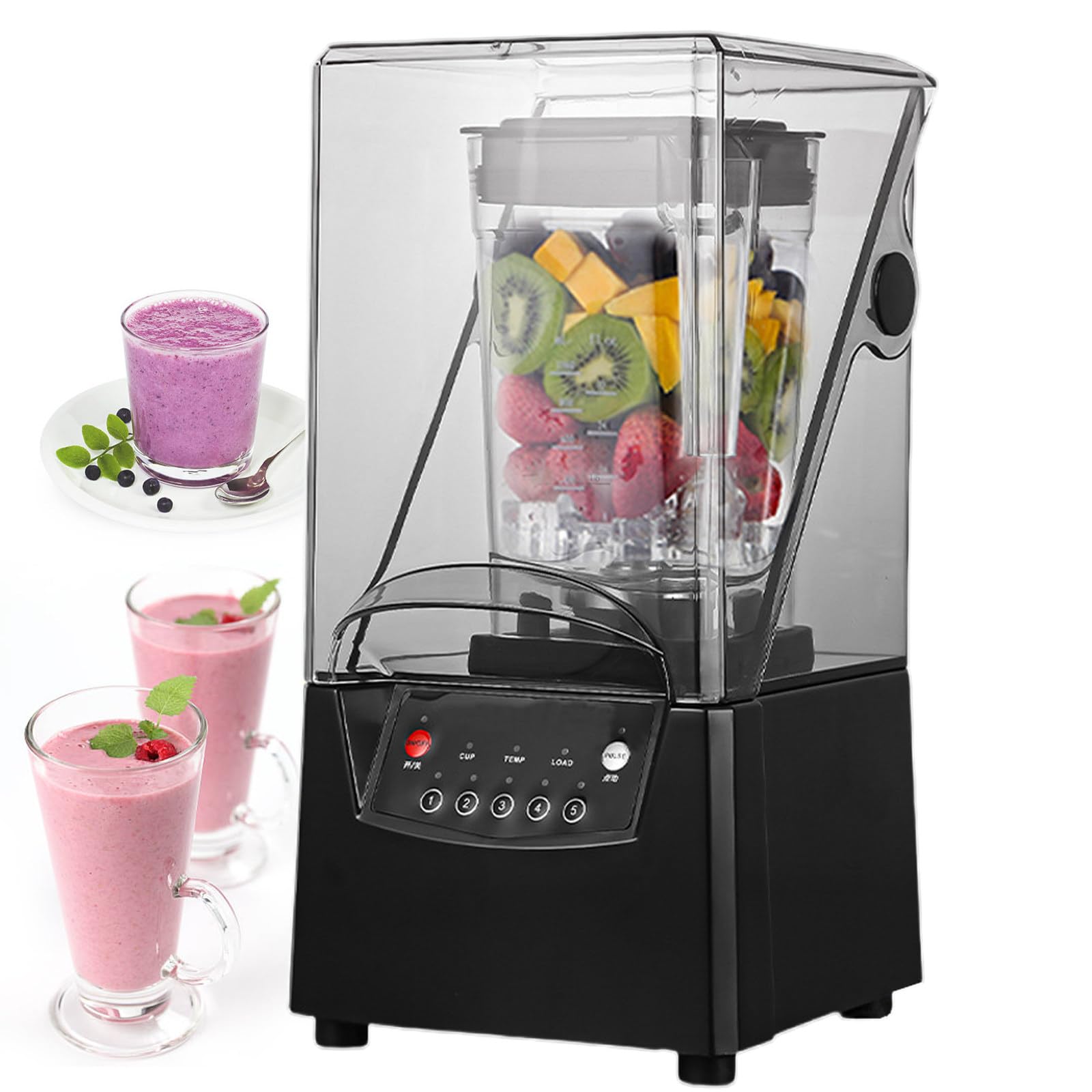 Licuadora Profesional Silenciosa Para Batidos - Base Eléctrica De 1.8 L Batidora Con Silenciador, 5 Ajustes Preestablecidos Y Cuchillas De Acero Inoxidable, Picadora De Hielo Comercial