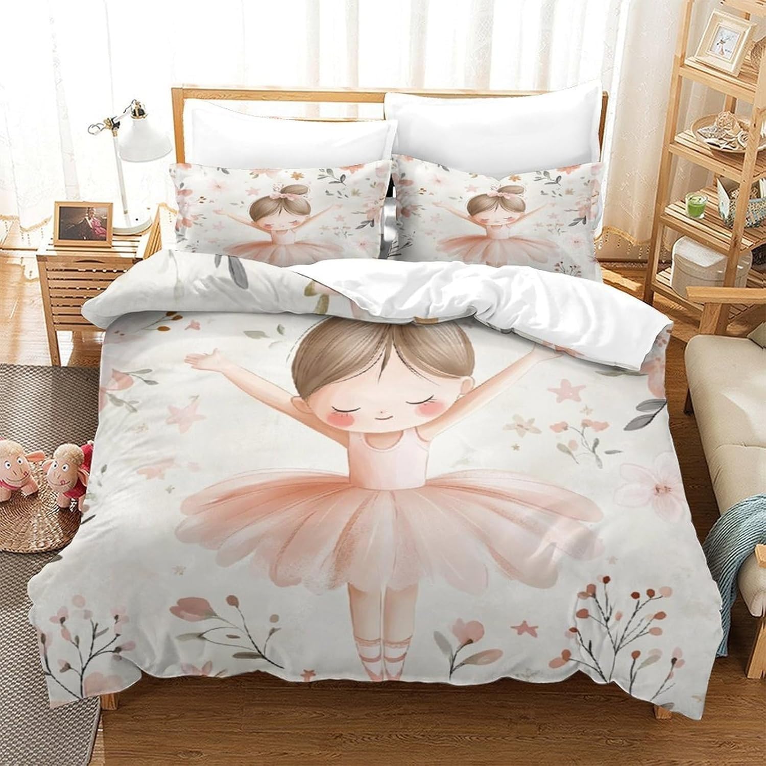 Funda Nórdica Cama 135 Niña Pequeña Bailarina con 2 Funda Almohada 65x65 cm y Funda Nordica 220x220 de 100% Microfibra con Cremallera, Suave y Transpirable
