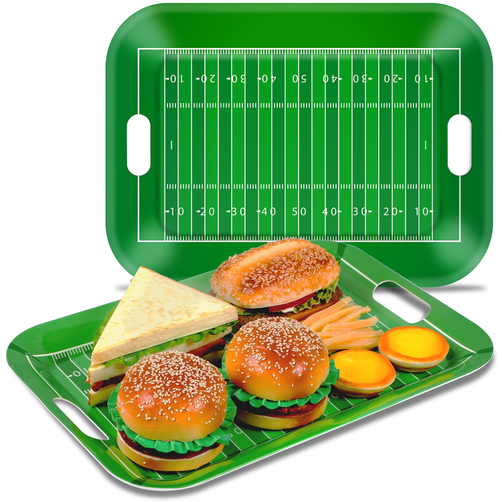 gisgfim 2Pcs Football Serving Trays 16.1 X 11.1 Inch Large Melamine Football Trays Platters with Handles Football Stadium Food Server Tray for Game Day Snacks Tailgate Birthday Party Decorations