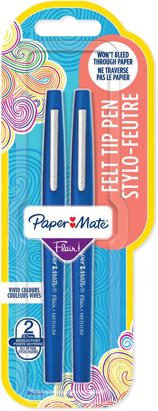 Flair Pen, 1.1mm Medium Tip, Blue, Pack of 2