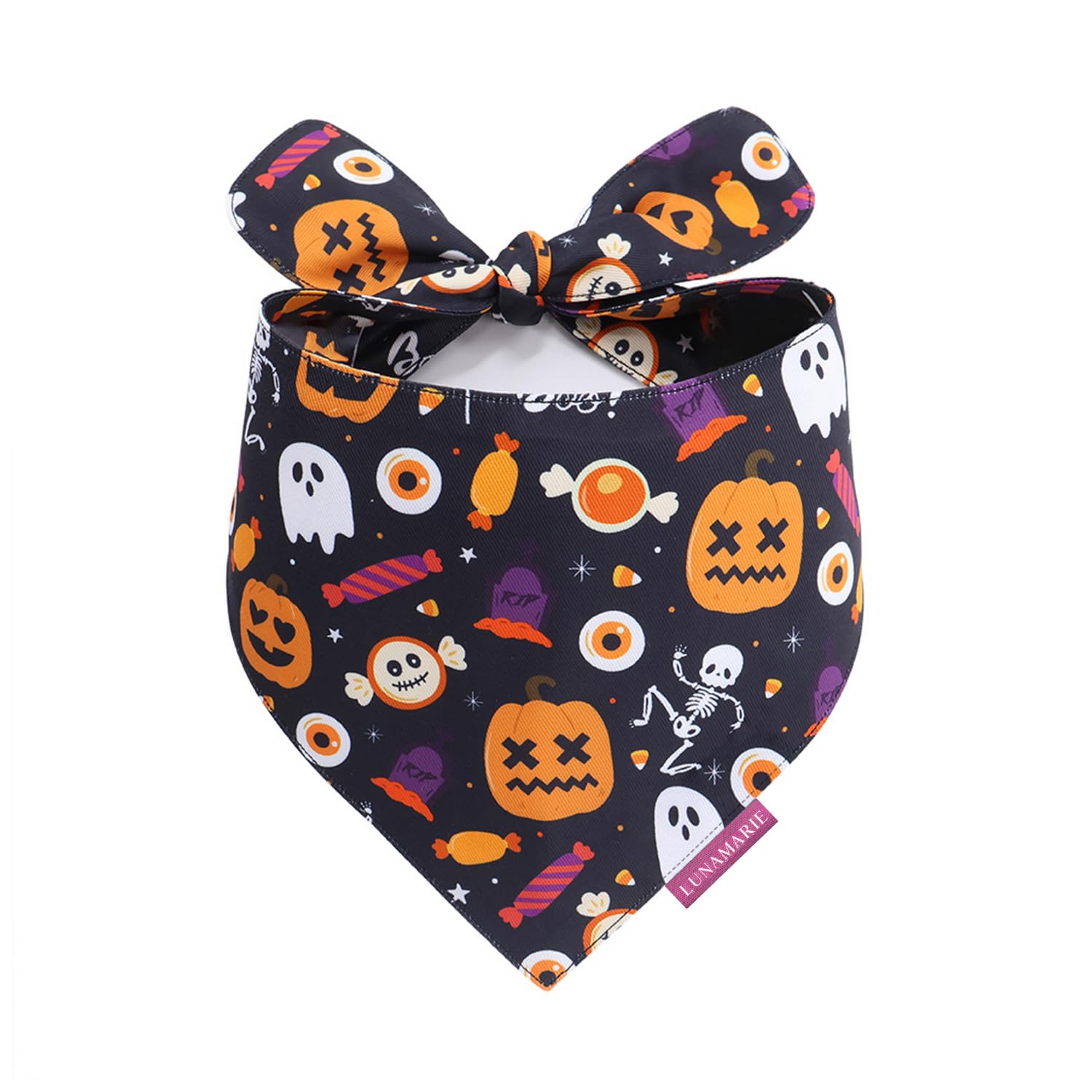 LunaMarie - Luxury Cat and Dog Bandanas - Halloween Designs | Premium Silky Poly Fabric | 100% Handmade Custom Shape Dual Layered Small, Medium, Large Cat Scarf (Trick-Or-Treat, Large) โ image 1
