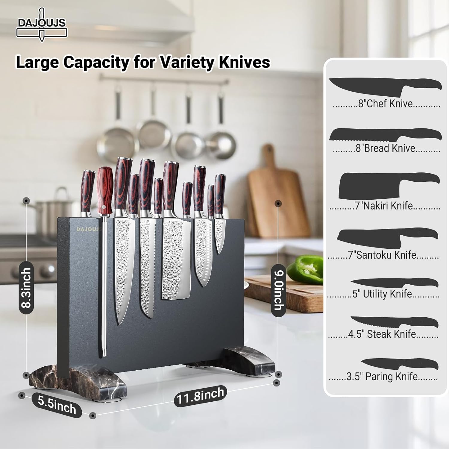 Magnetic Knife Holder, Magnetic Knife Block without Knives, Strong Double Sided Magnet Knife Storage Strip for Kitchen Counter-Black