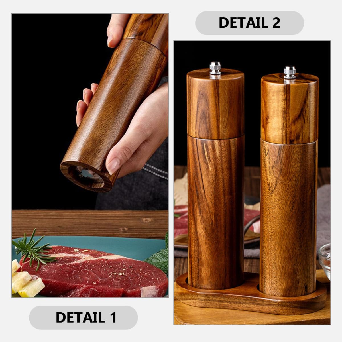 Alasum Manuelle Pfeffermühle Einfache Bedienung aus Akazienholz mit Keramikmahlwerk und Elegantes Design für Vielseitigen Küchengebrauch