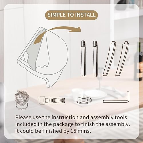 Miniatura 7 de KCC Juego de 4 sillas de comedor tapizadas en terciopelo, sillas modernas capitoné con tirador de anillo con cabeza de león y patas de acero Piernas