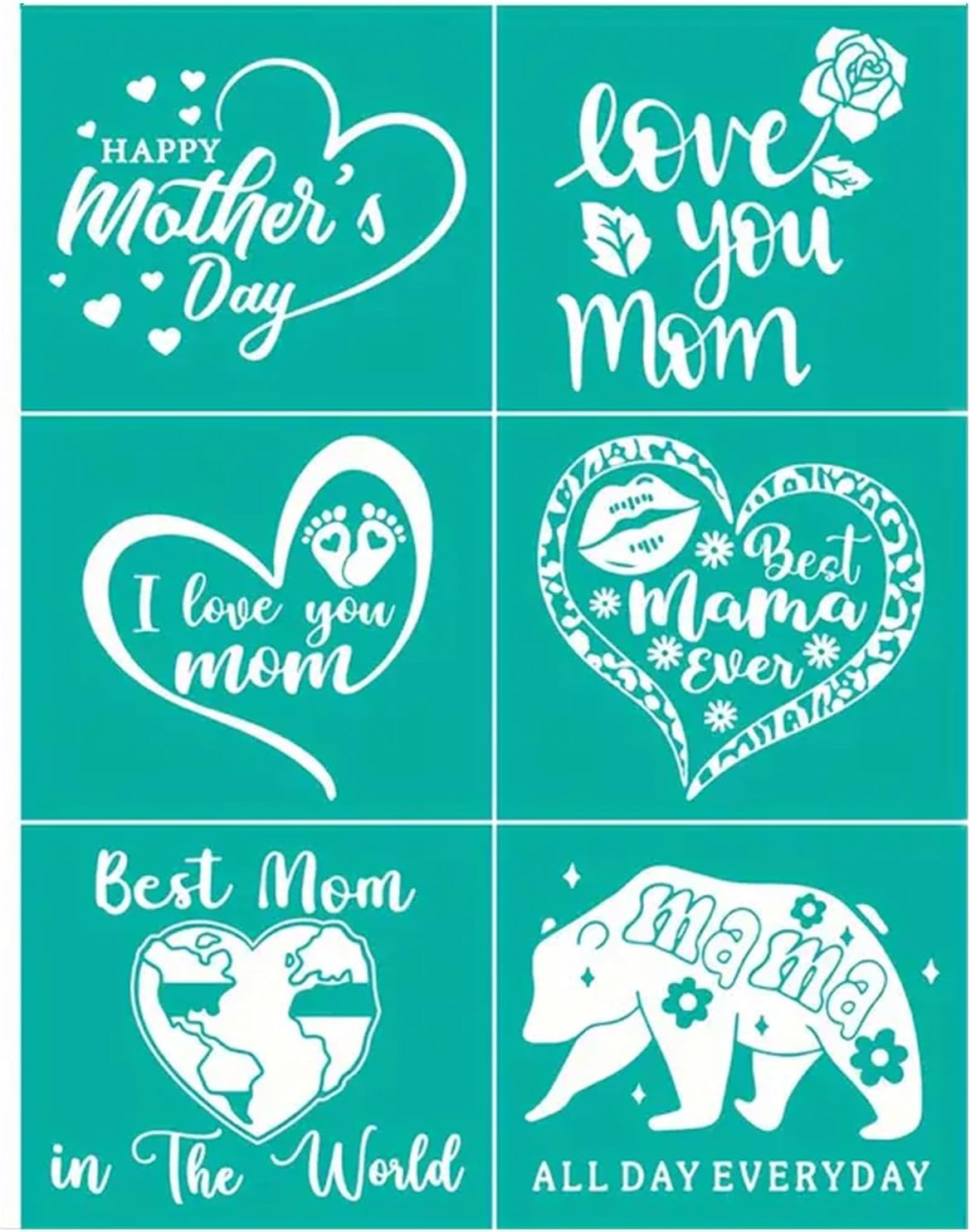 5 Pcs Mother Silk Screen Stencils, Happy Mother's Day Screen Printing Heart Mom Bless Chalk Paste Silk Screen Transfer DIY Drawing Stencils for Crafts Wood, Fabric, Cards, Glass, Home Wall Decor