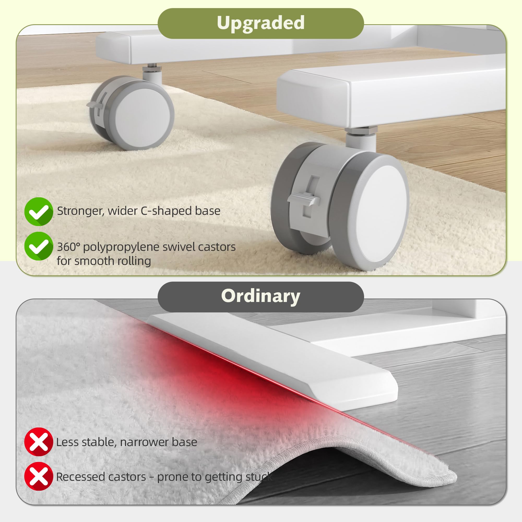 Mesa Cama Ajustable en Altura, Gran Superficie 100cm, con Ruedas con Freno, Pistón Gas, Escritorio/Portátil Forma C Robusto, Mesa Sofá Móvil para Salón, Dormitorio, Office,Blanco
