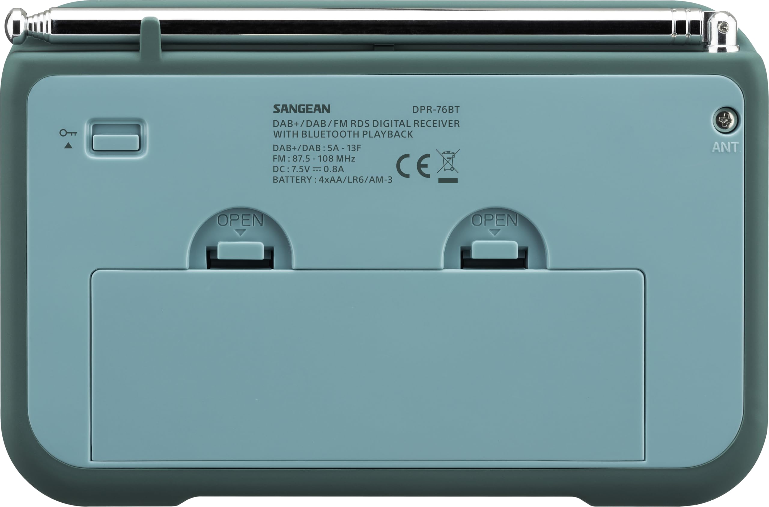 SANGEAN DPR-76BT – Kompaktes, tragbares Digital-Radio mit DAB+/FM, Bluetooth, intelligentem Batteriefach, Hellblau