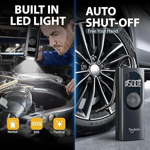 Miniatura 4 de Inflador de neumáticos inalámbrico Compresor de aire portátil para neumáticos de coche, bomba de aire eléctrica de bicicleta