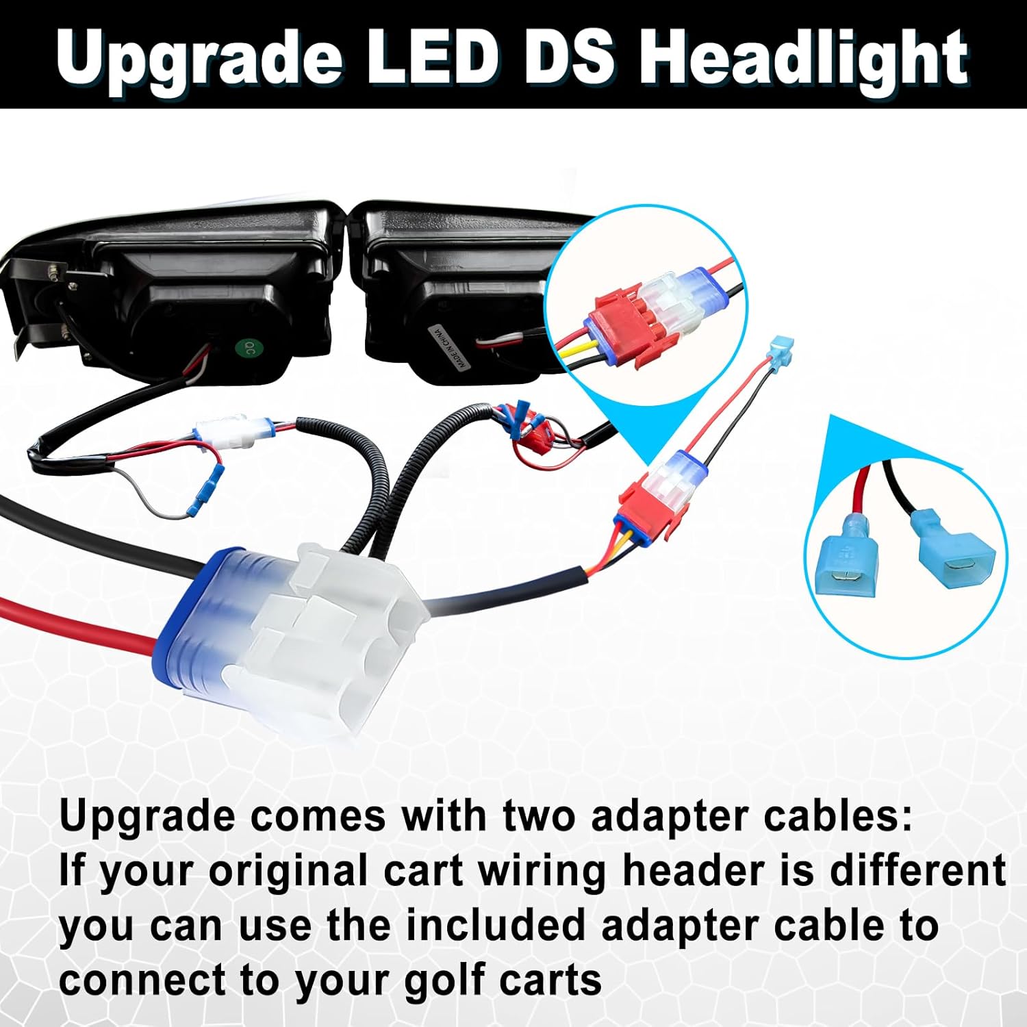 LED Headlight Kit for Club Car DS with Adapter, Factory Style Golf Cart Headlight for 1993-Up 12 Volt Club Car DS, Replace OEM 101988002 101988001