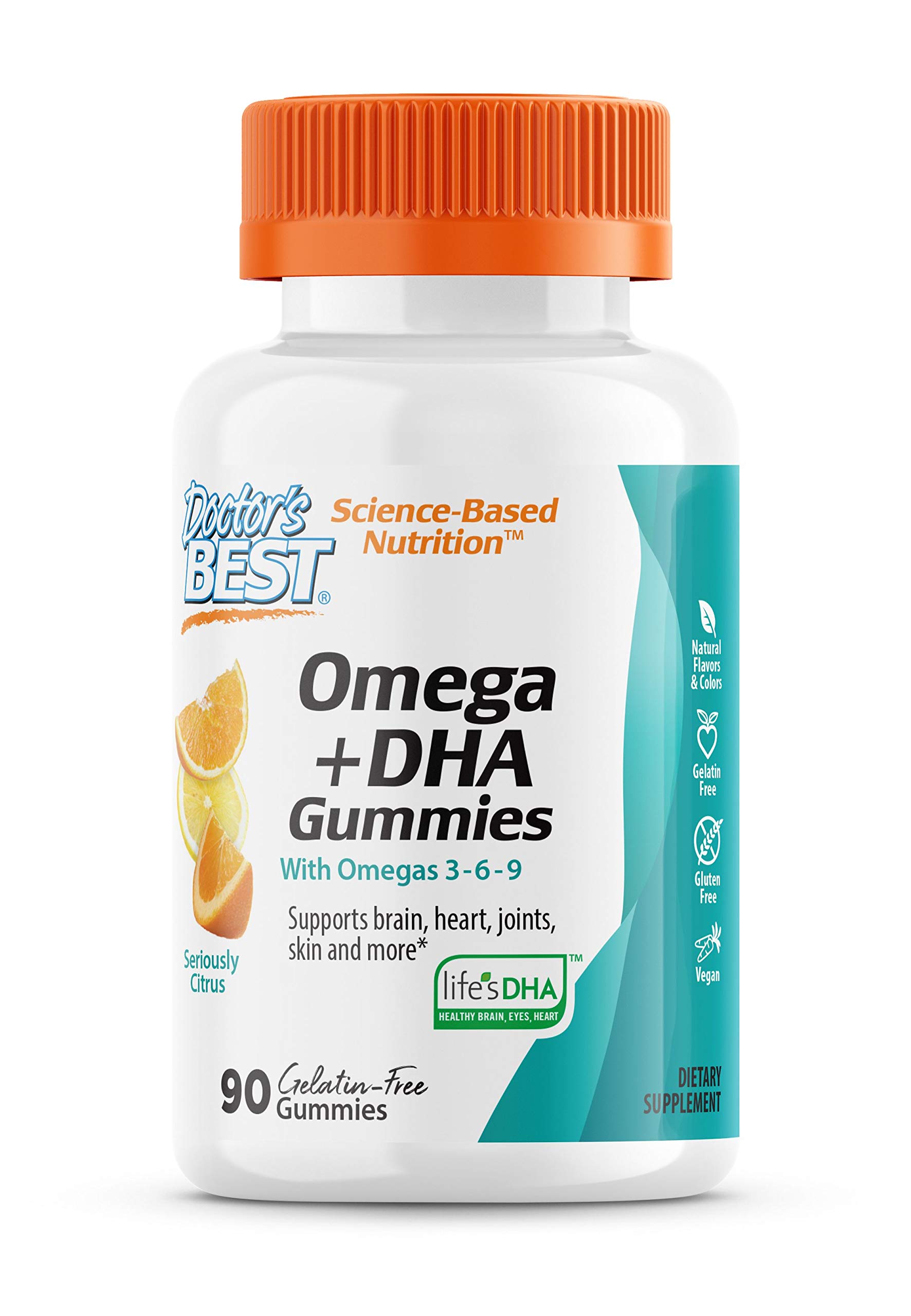 Doctor's Best Omega + DHA Gummies with Vitamin C, Chewable, Brain & Cardiovascular Support, Vision & Immune Health, Gluten-Free, Vegan, Gelatin Free, Natural Flavor & Color, 90 Count
